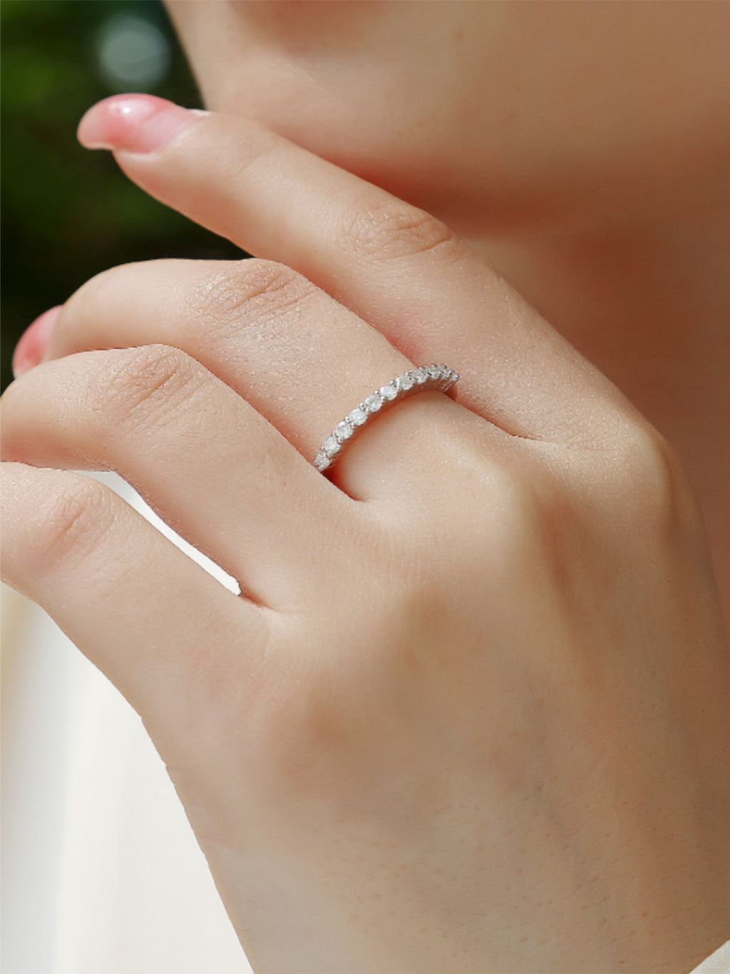 S925 Platinum‑Plated Prong‑Set Moissanite Band