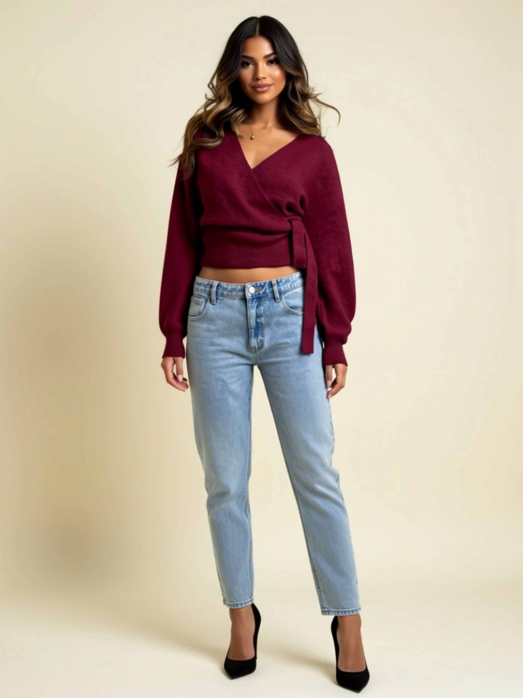 Cozy Wrap Tie Knit Sweater