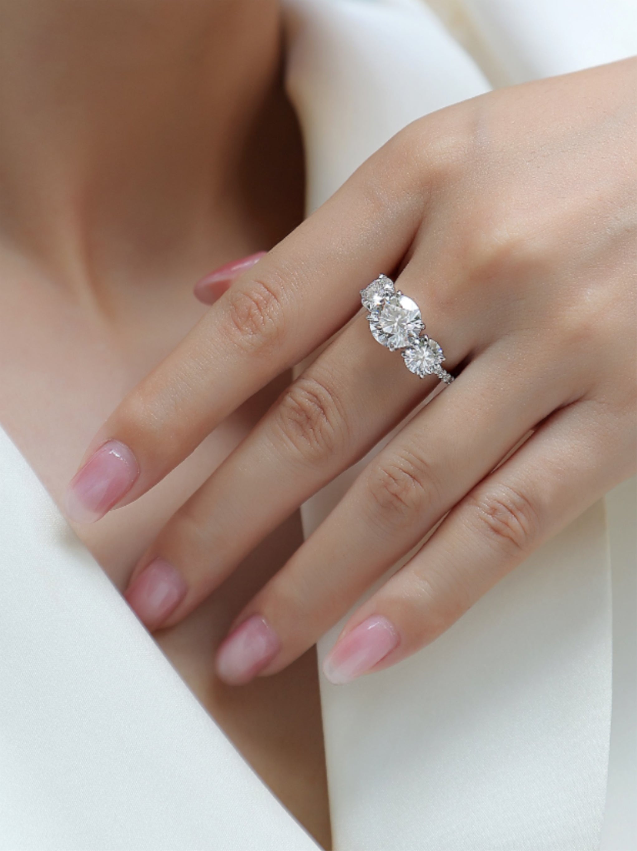 3CT Three‑Stone Moissanite Engagement Ring