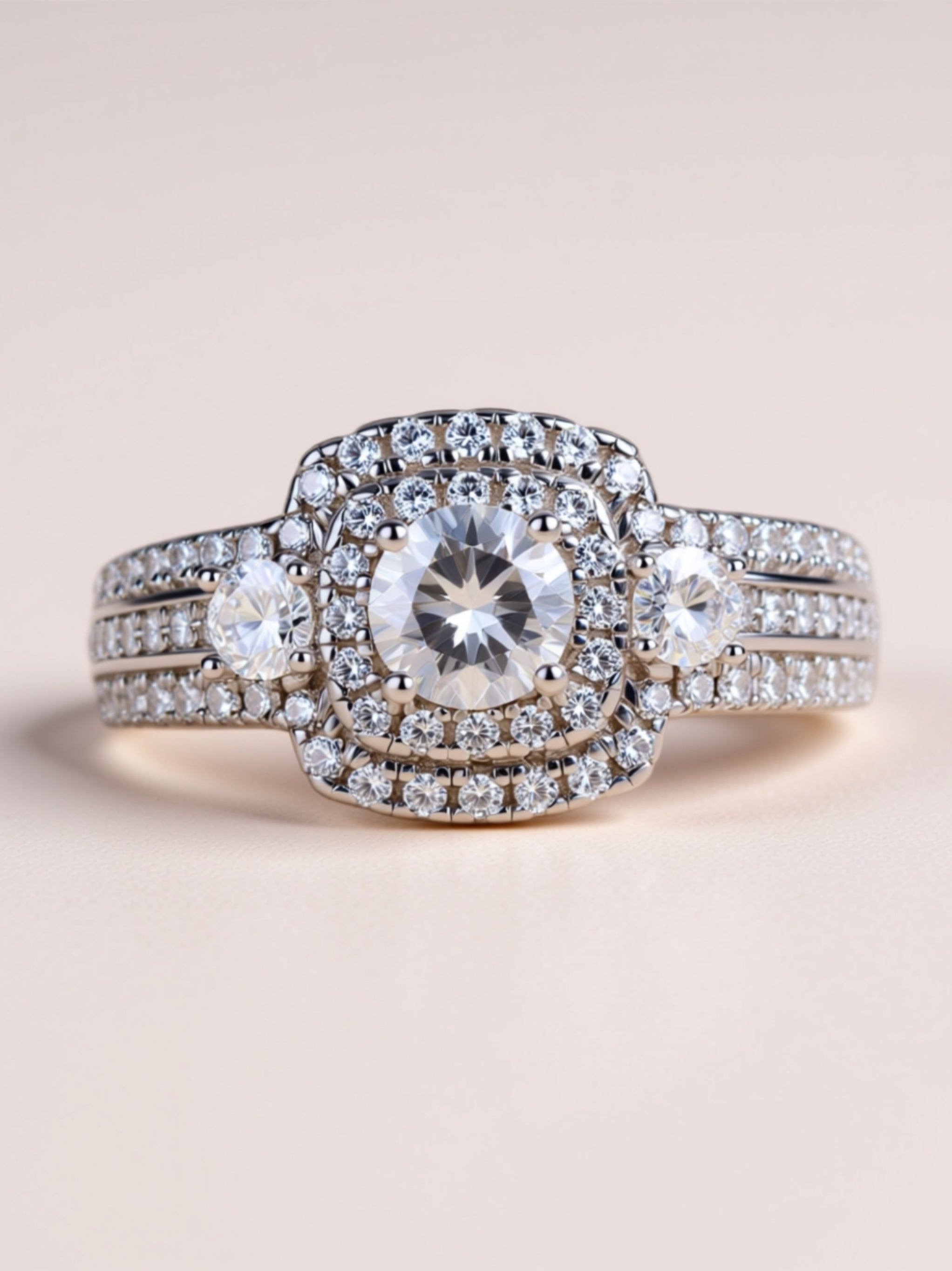 Moissanite Triple‑Halo Engagement Ring
