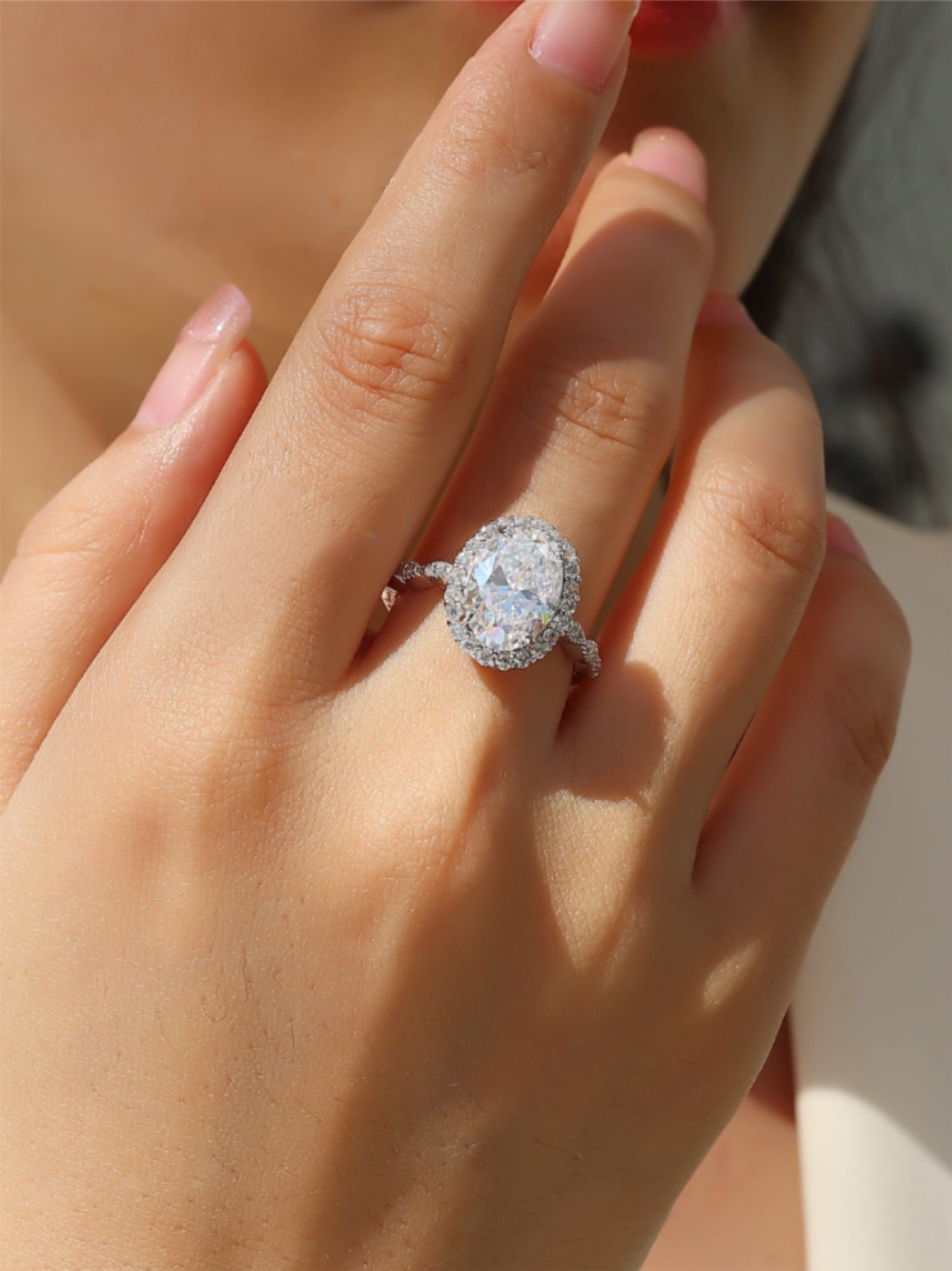 Oval Moissanite Halo Engagement Ring