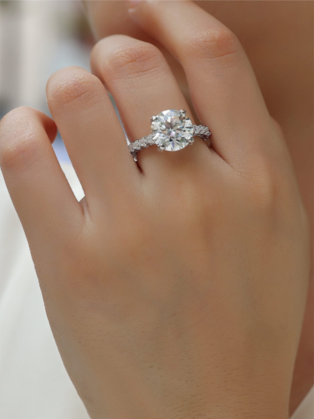 5 Carat Moissanite Engagement Ring – Round‑Cut Solitaire with Full Pavé Band
