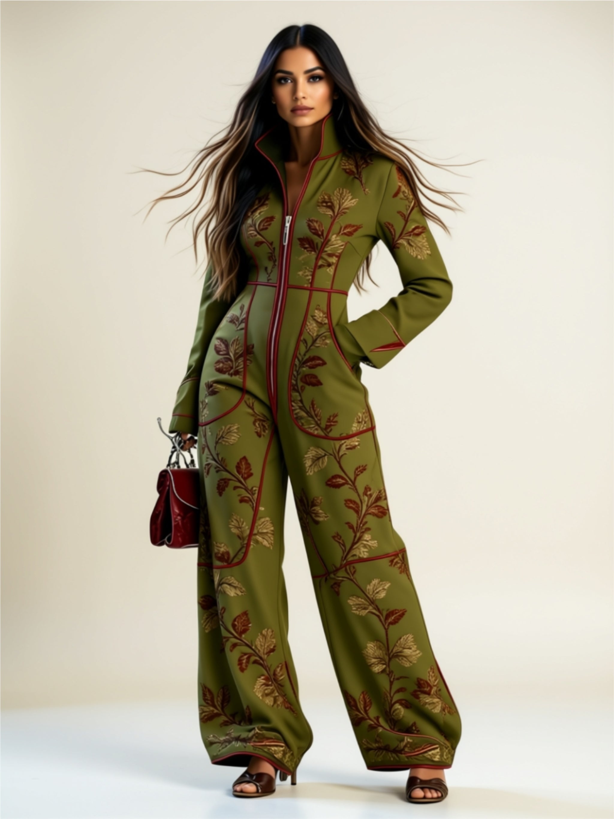 Zip‑Front Printed Jumpsuit