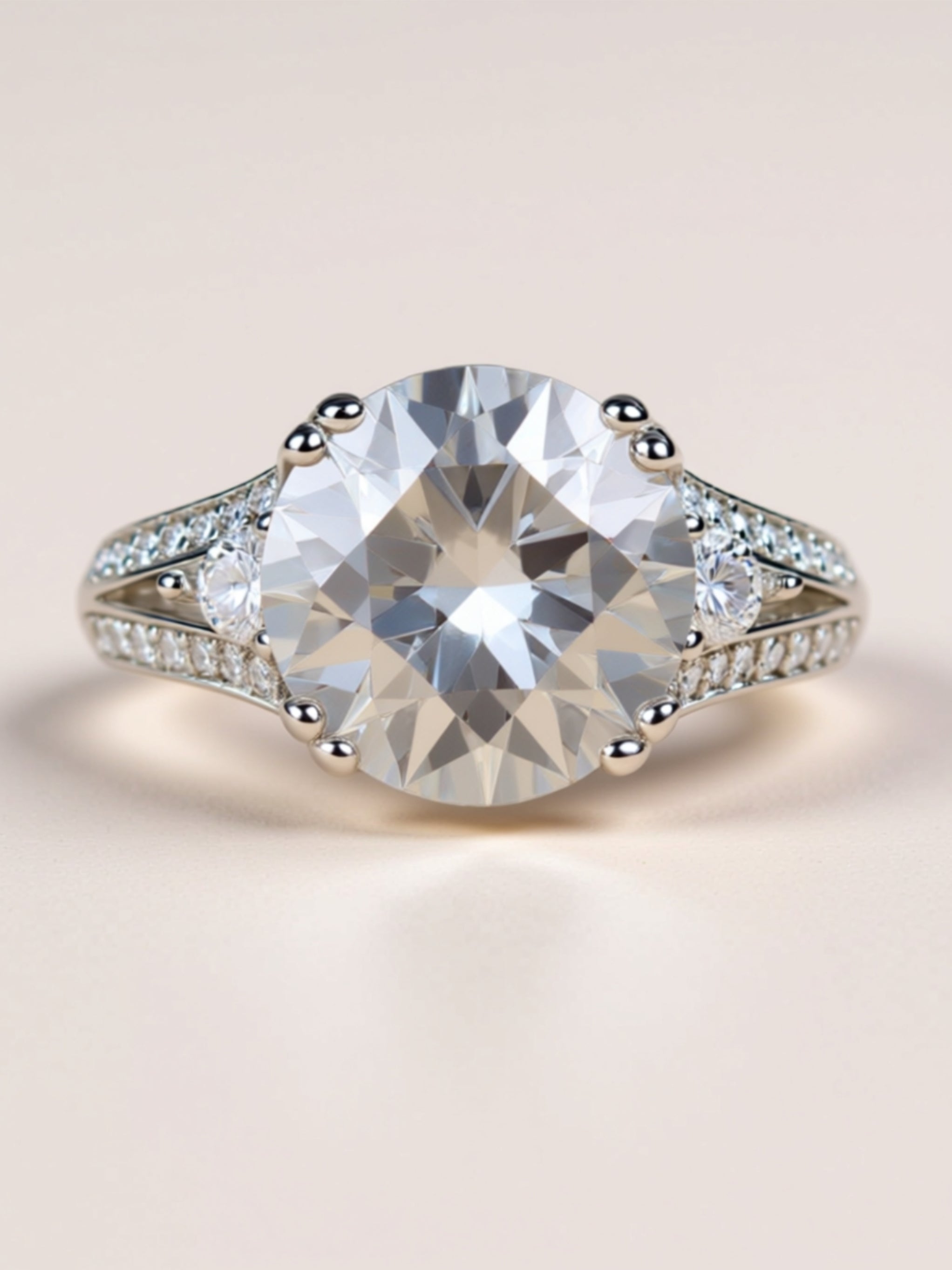 5 Carat Moissanite Engagement Ring – Round‑Cut Three‑Stone Split Shank Design