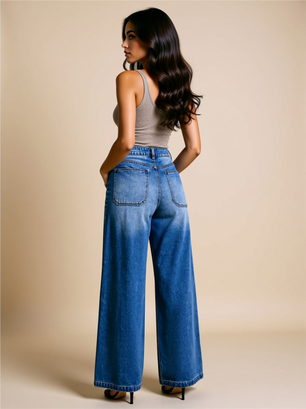 High‑Waisted Wide Leg Jeans