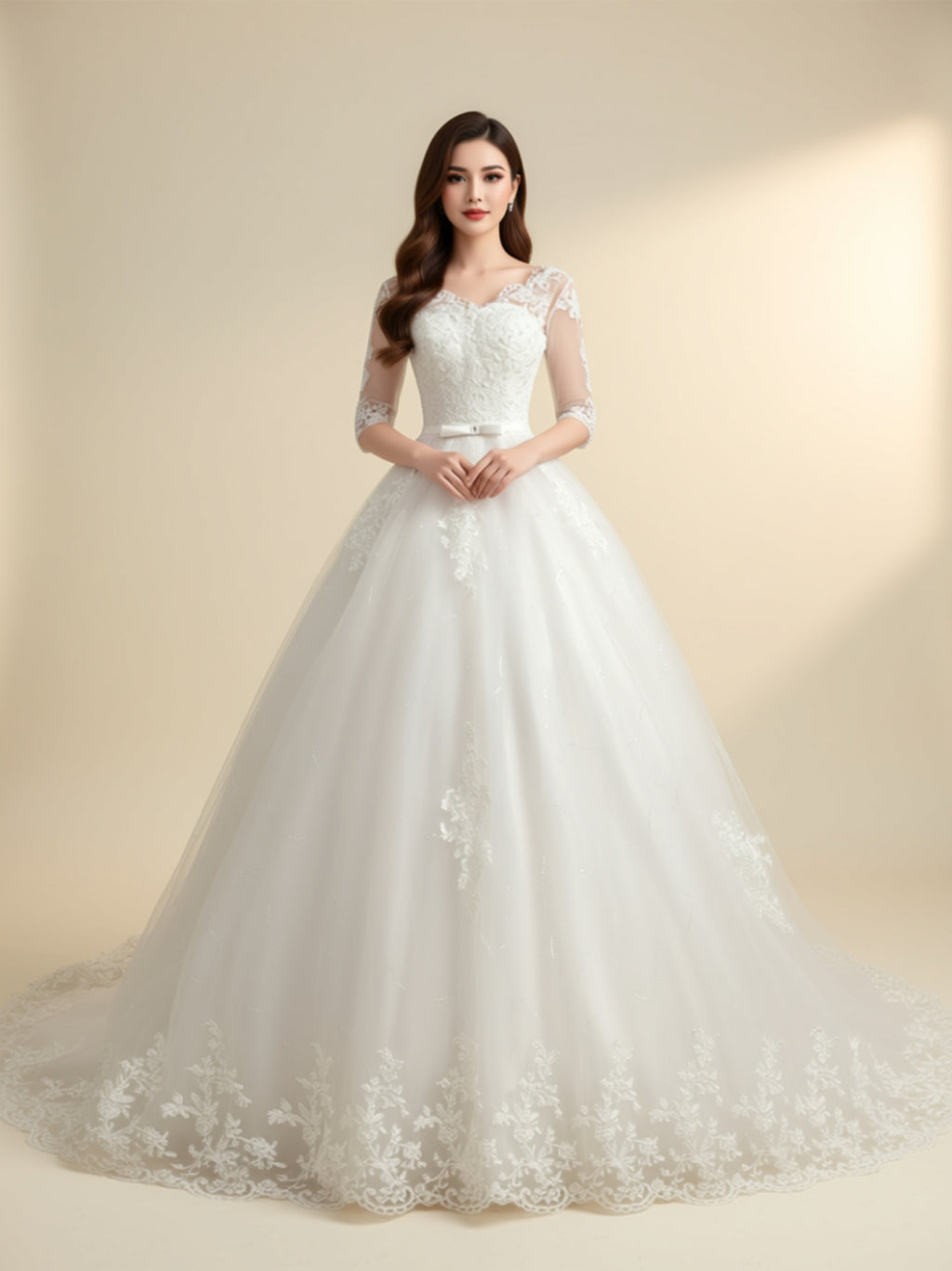 Elegant Lace Long‑Sleeve Ball Gown Wedding Dress