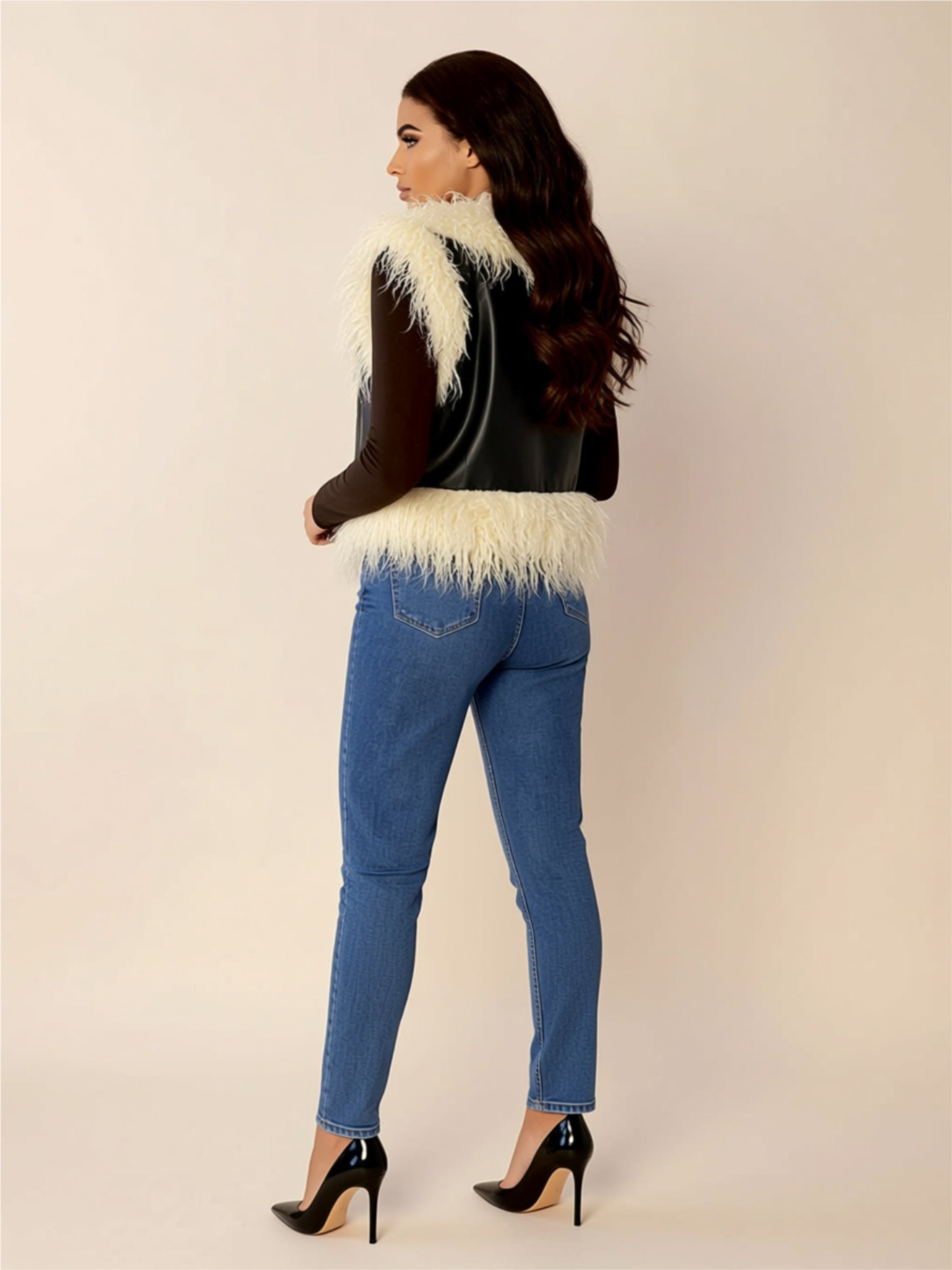 Faux Fur Fringe Vest with Tie Front