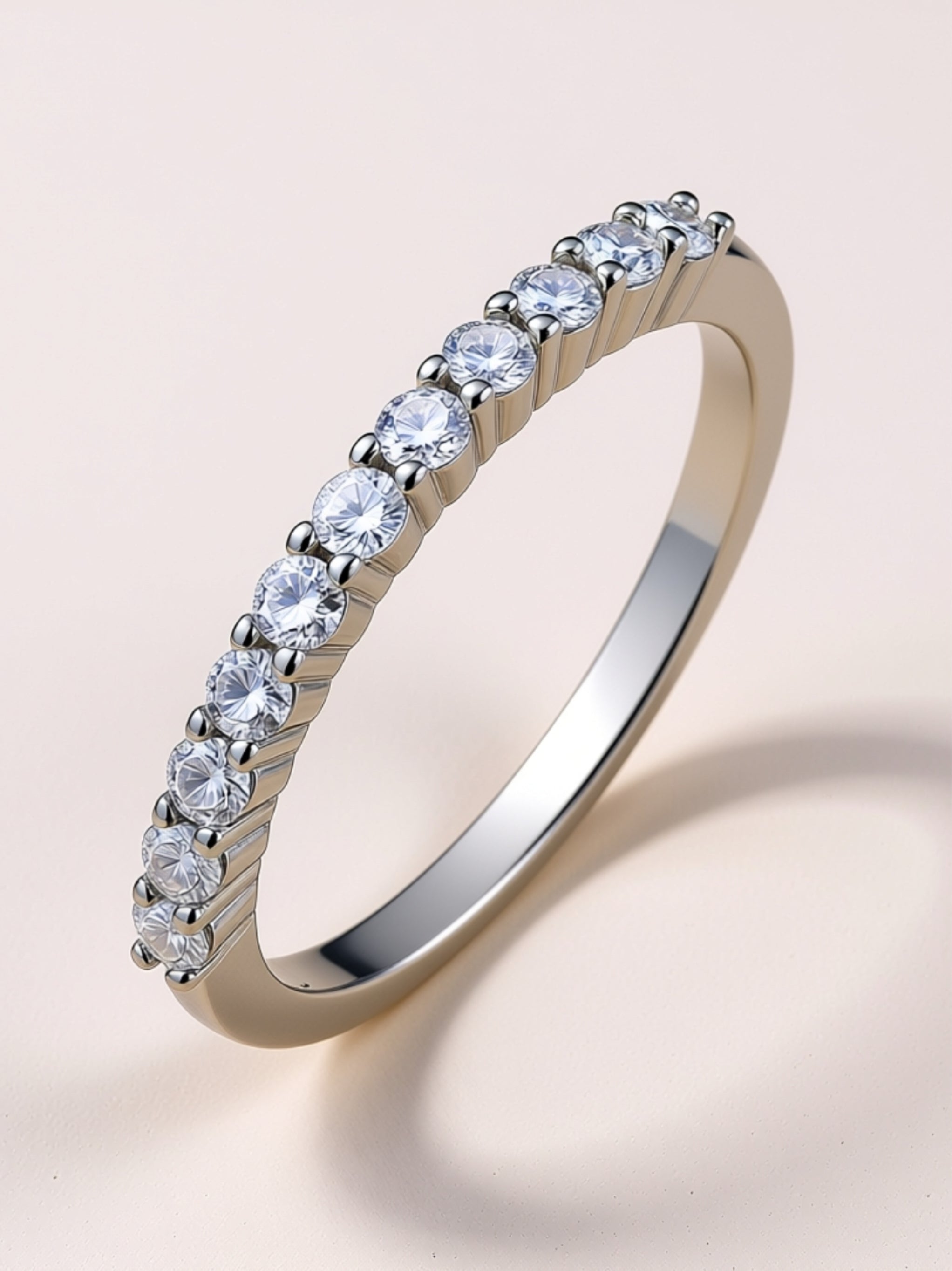 S925 Platinum‑Plated Prong‑Set Moissanite Band