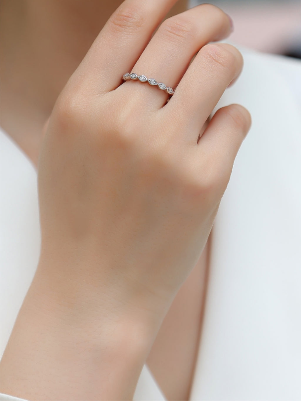 925 Platinum‑Plated Bezel‑Set Moissanite Band