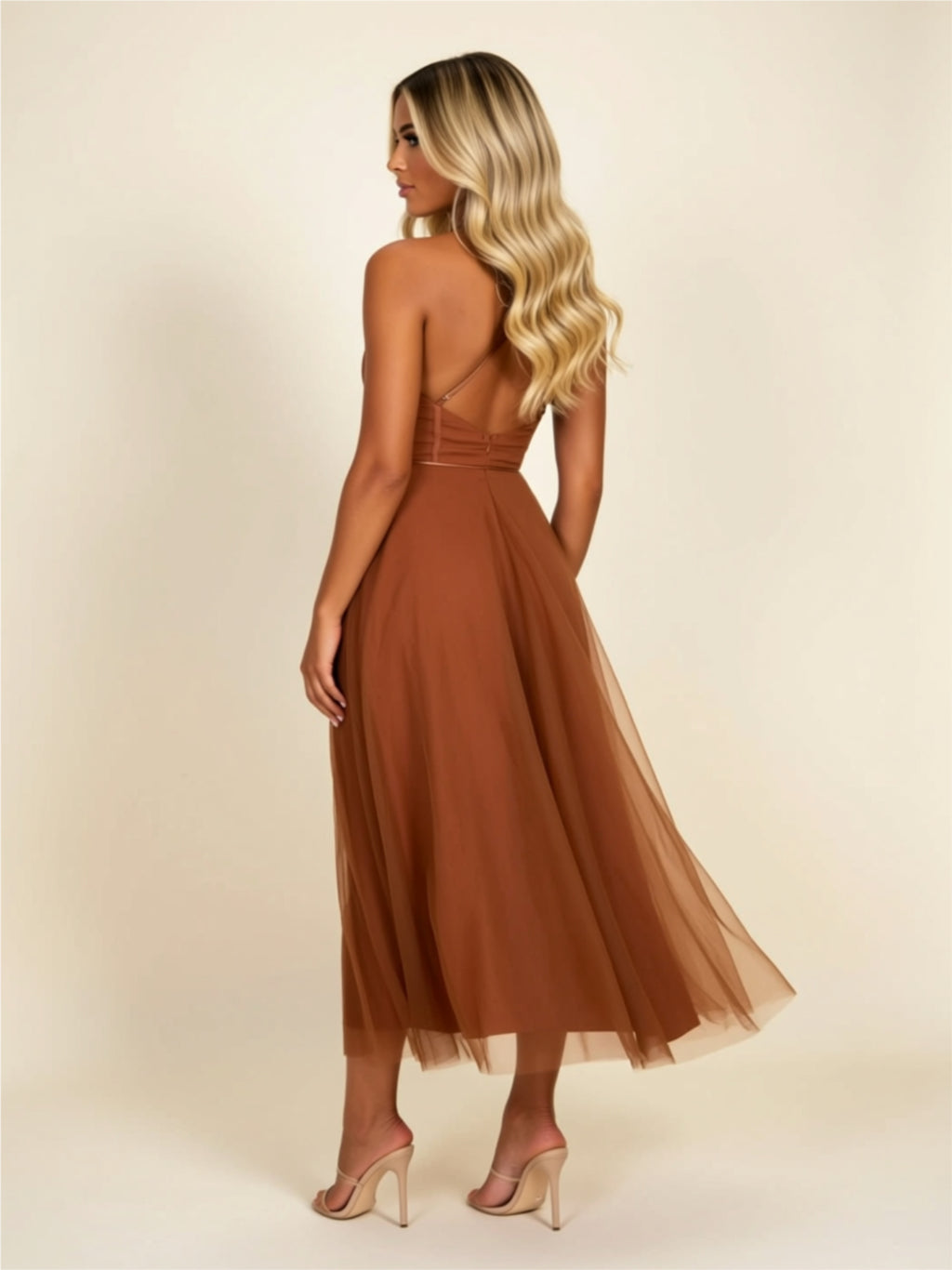 Romantic Mesh Corset Midi Dress with Crisscross Back & Tied Waist
