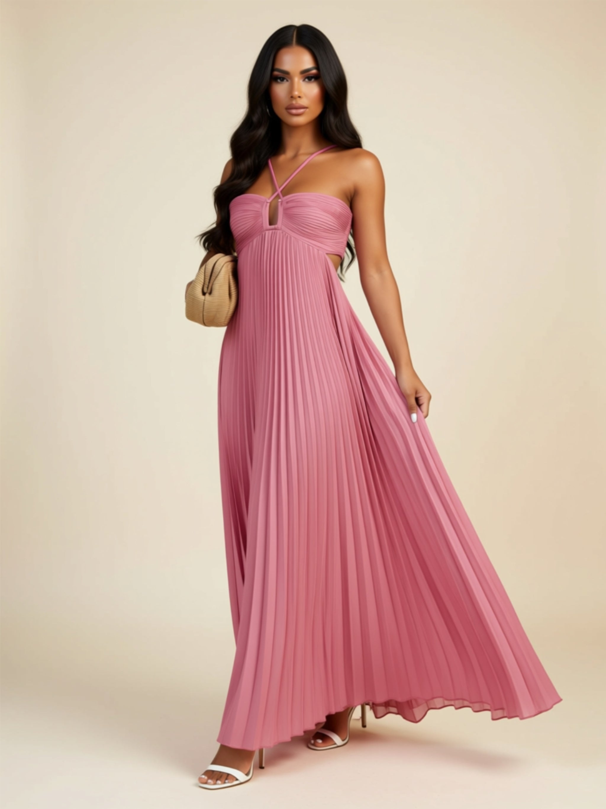 Pleated Tube Top Maxi Dress