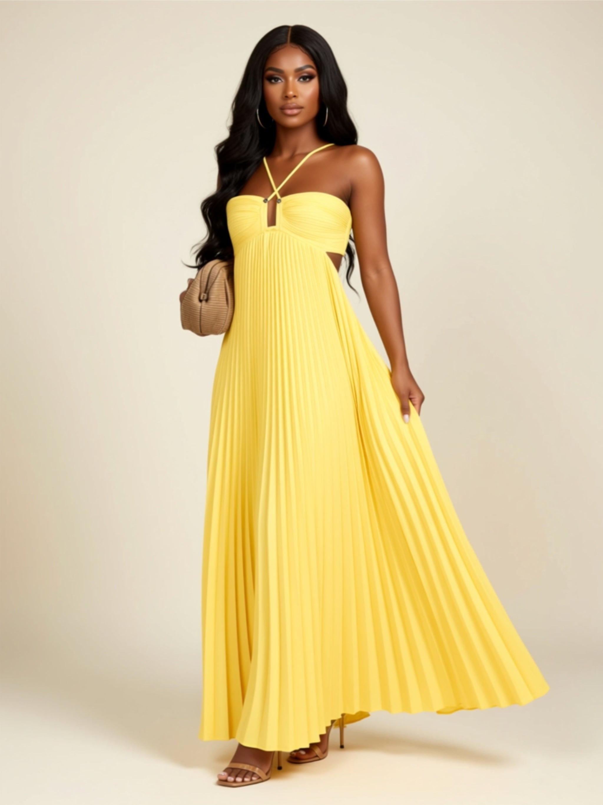 Pleated Tube Top Maxi Dress