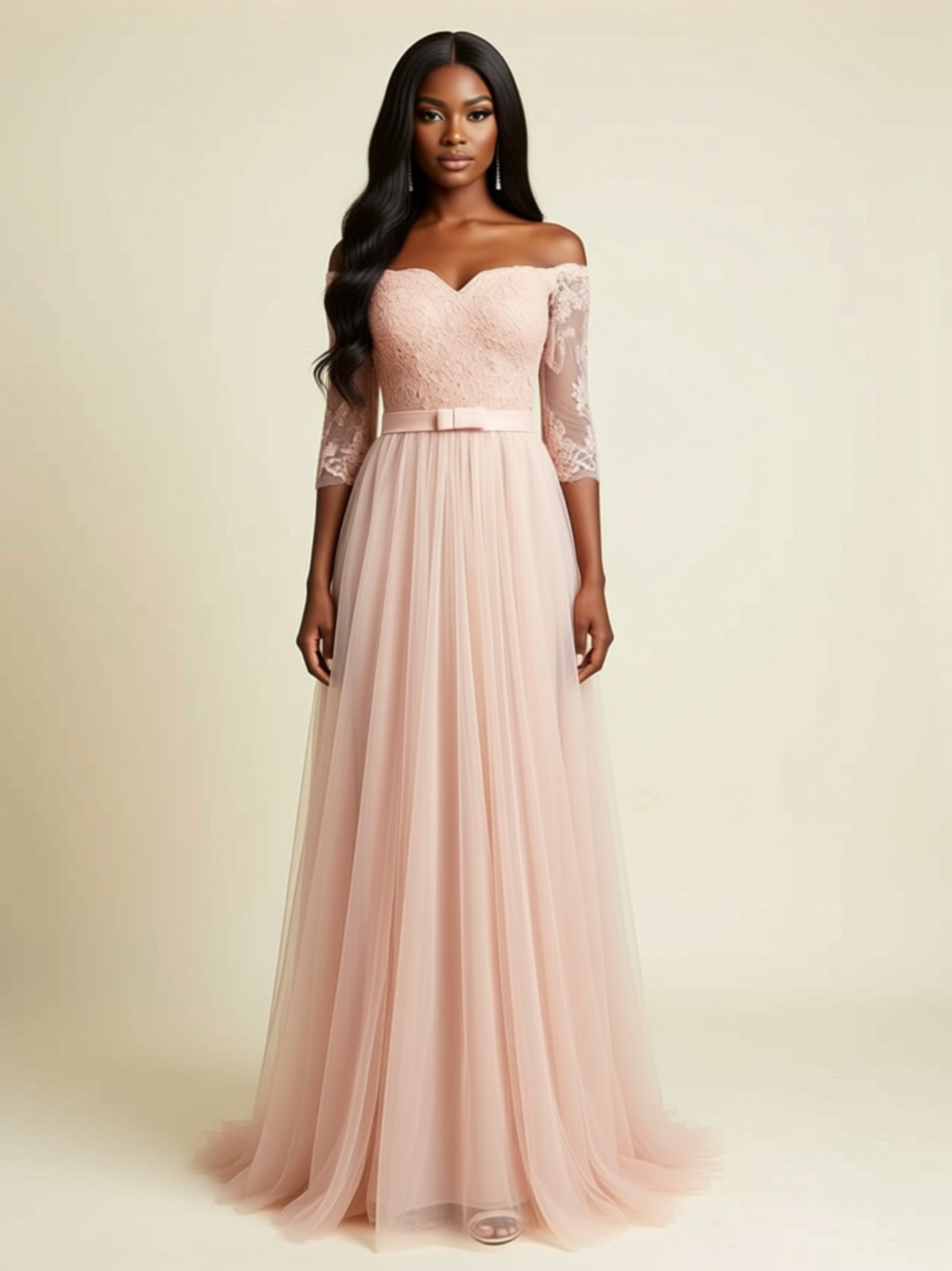 Lace Princess Sleeve A‑Line Midi Dress