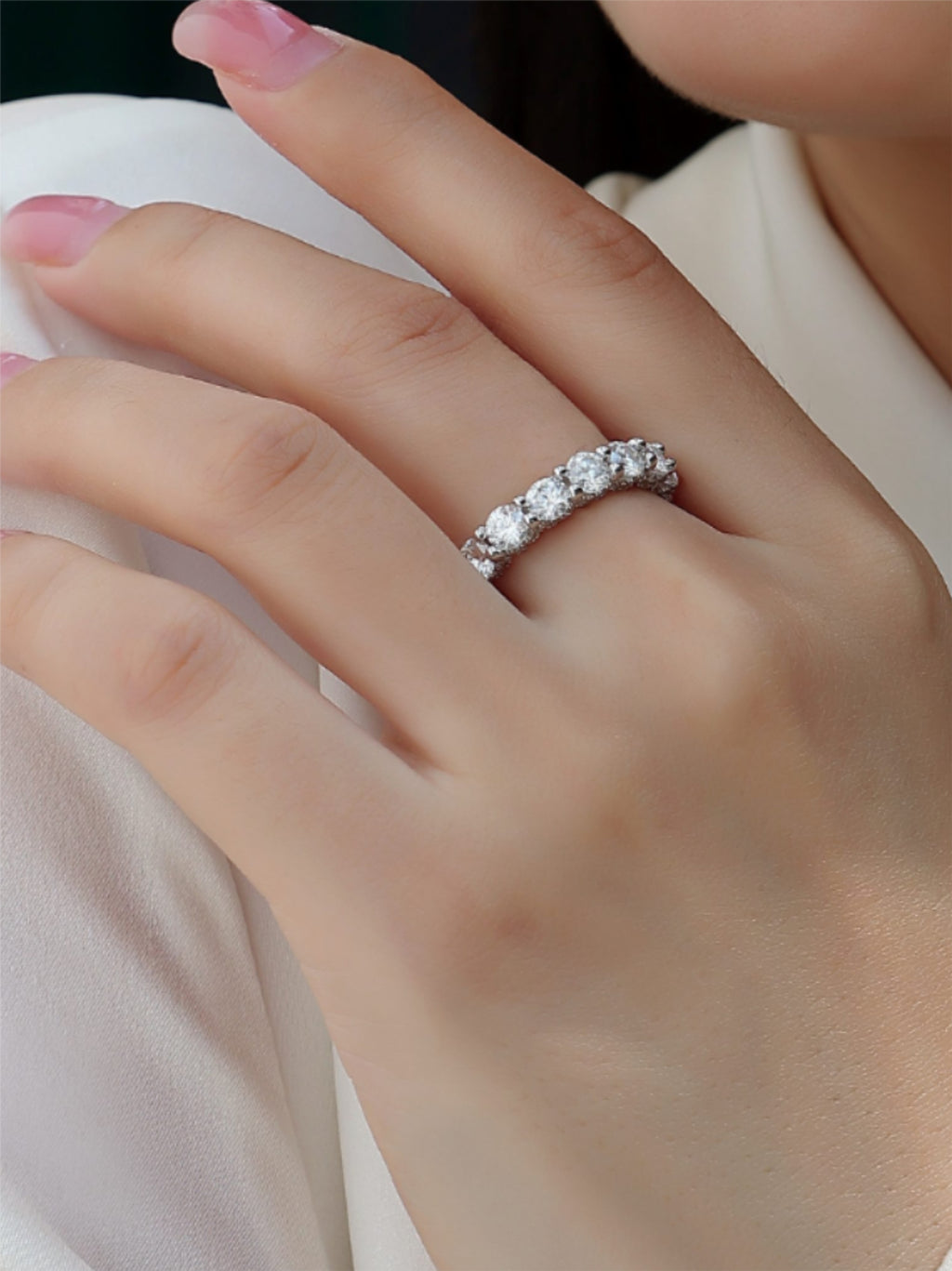 S925 Platinum‑Plated Moissanite Eternity Band