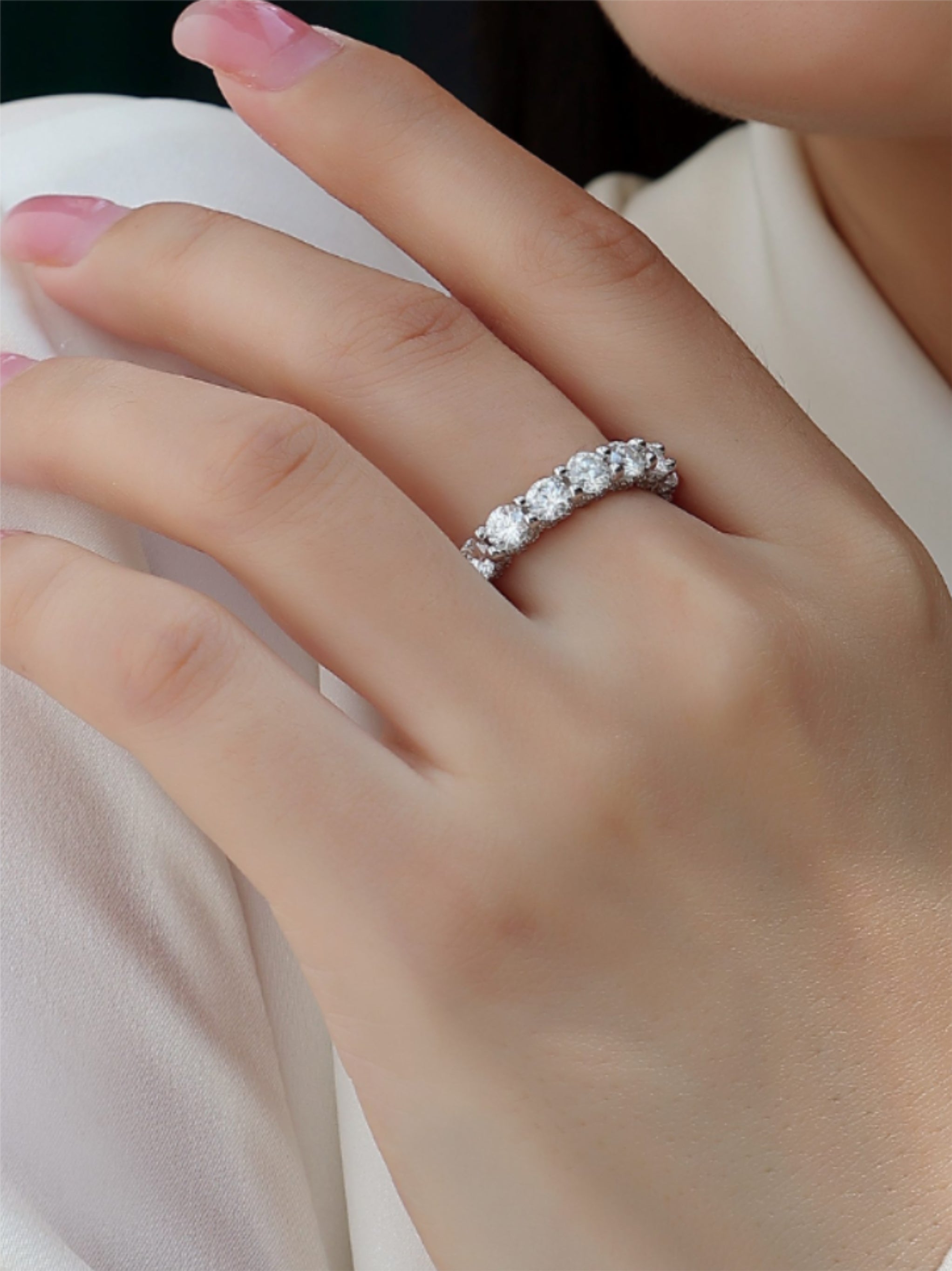 S925 Platinum‑Plated Moissanite Eternity Band