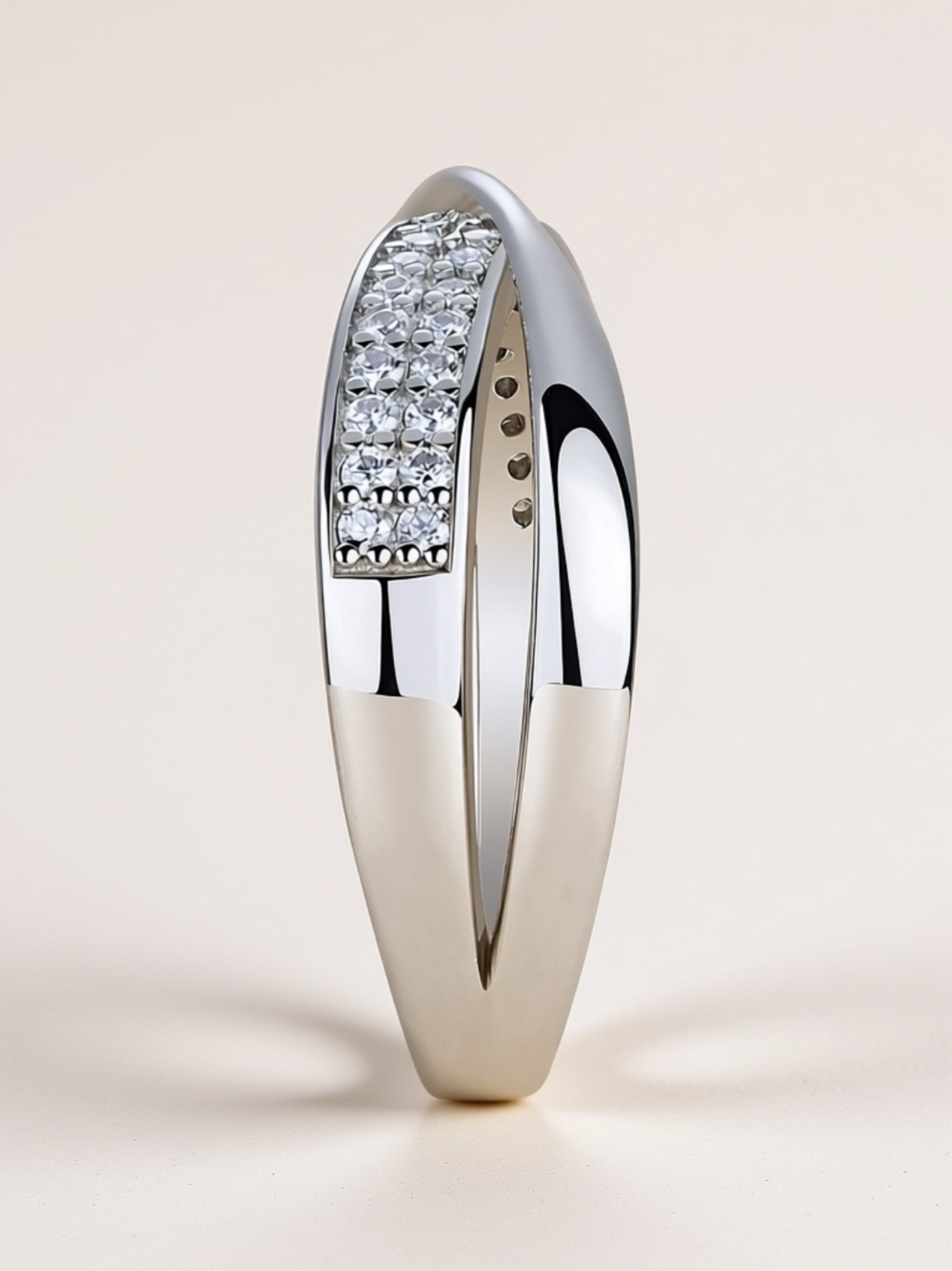 Moissanite Crossover Band Ring – Dainty Pavé Infinity Style