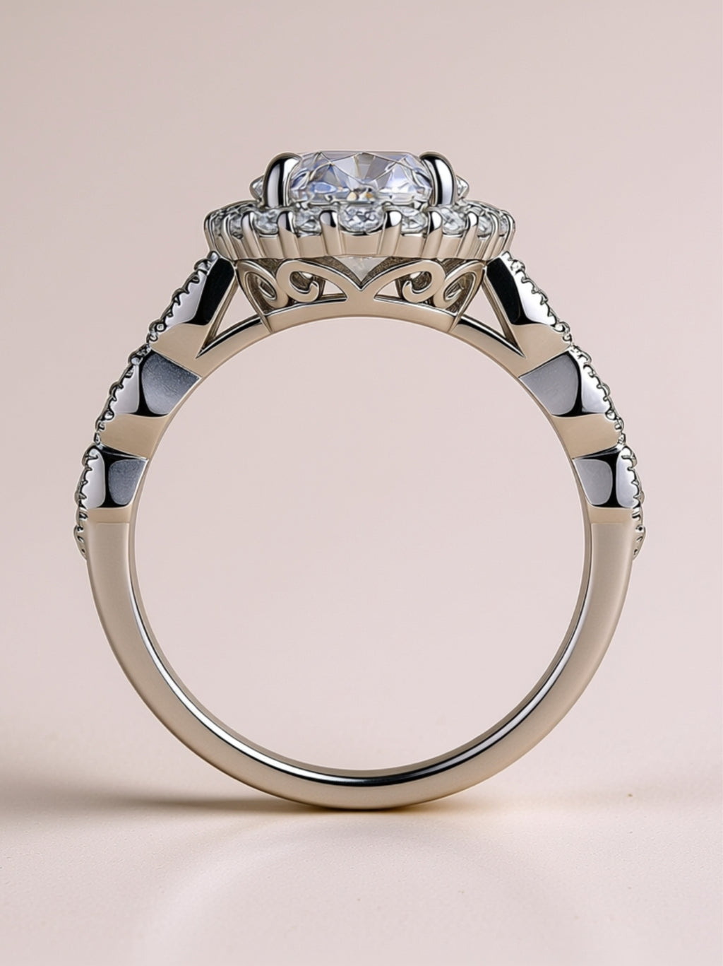 Oval Moissanite Halo Engagement Ring