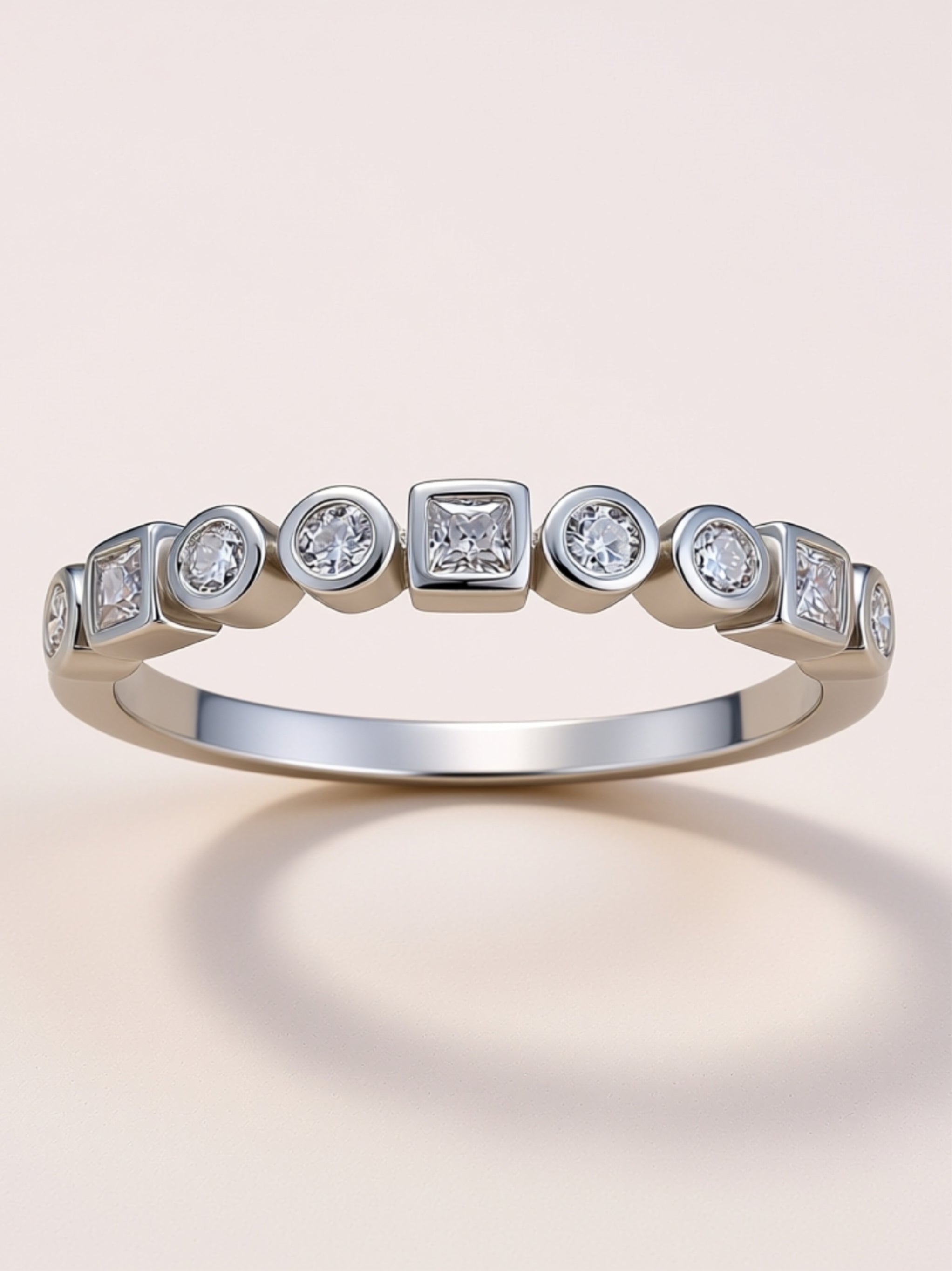Mixed‑Shape Bezel Moissanite Band Ring