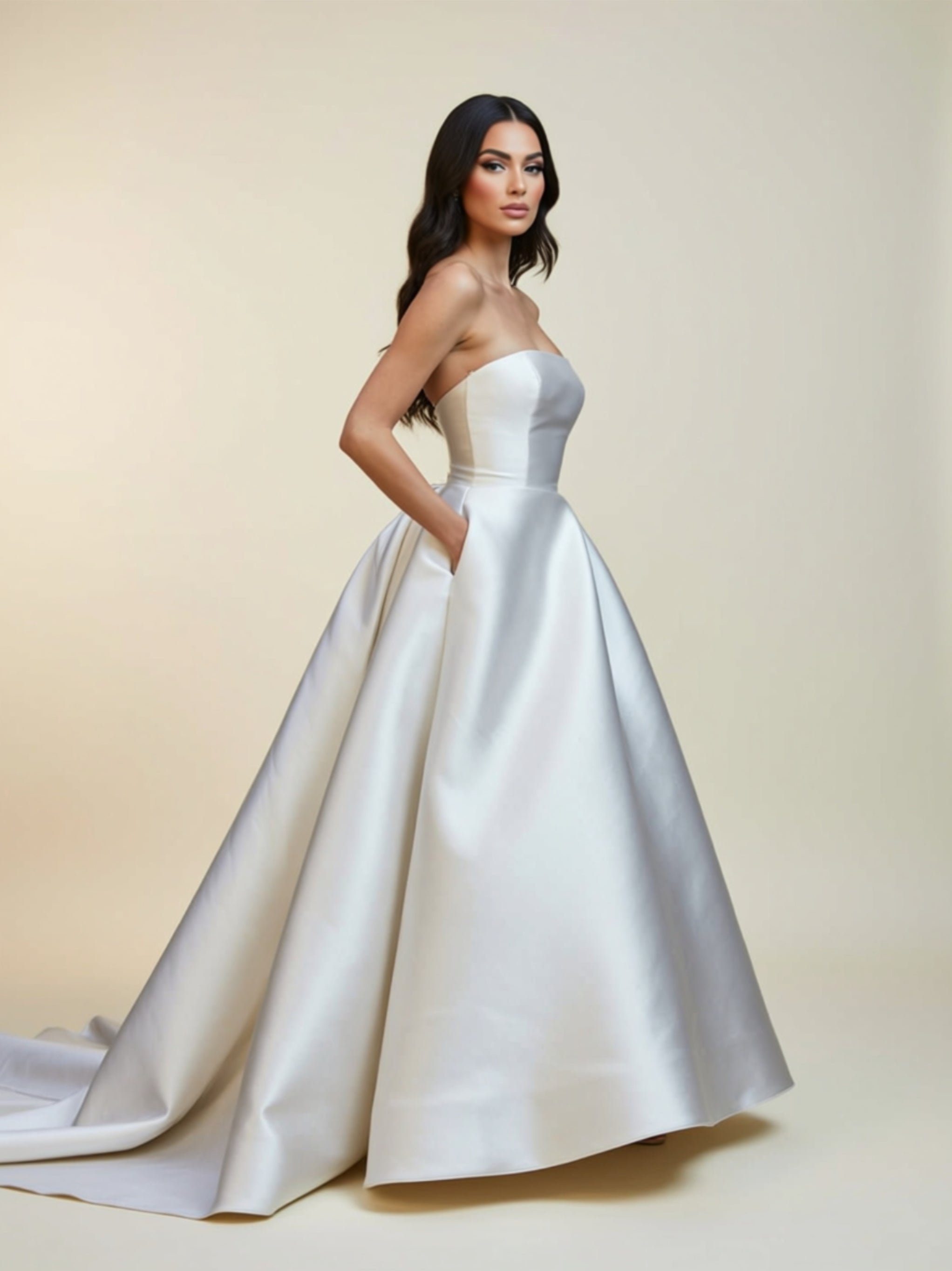Strapless Satin A‑Line Ball Gown with High Slit