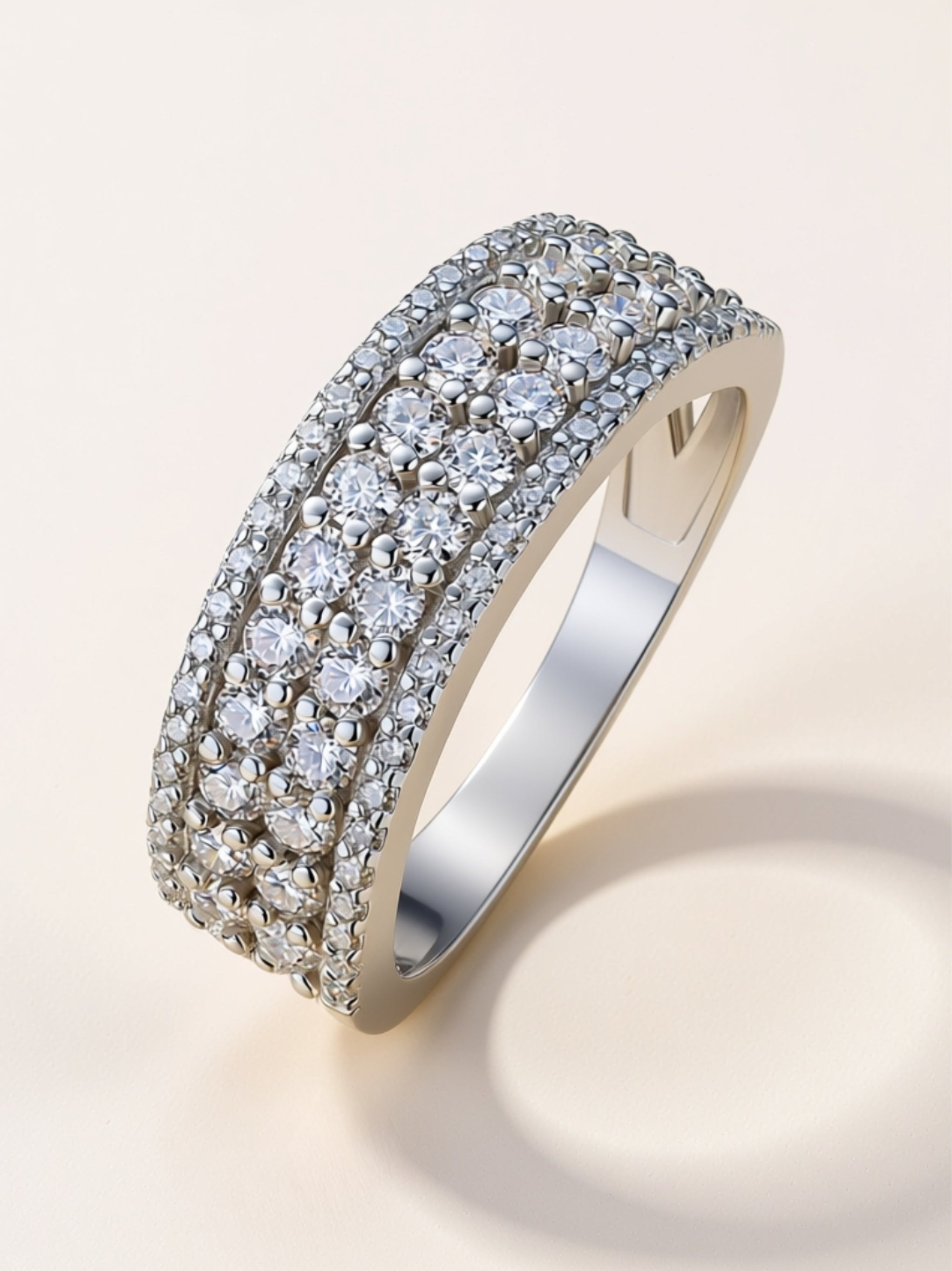 S925 Platinum‑Plated Wide Moissanite Band