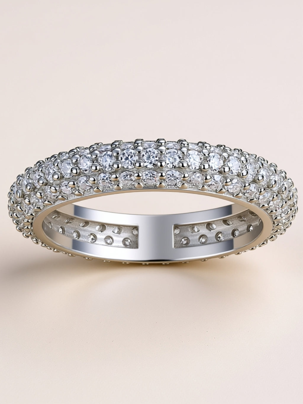 Triple‑Row Pavé Moissanite Dome Band