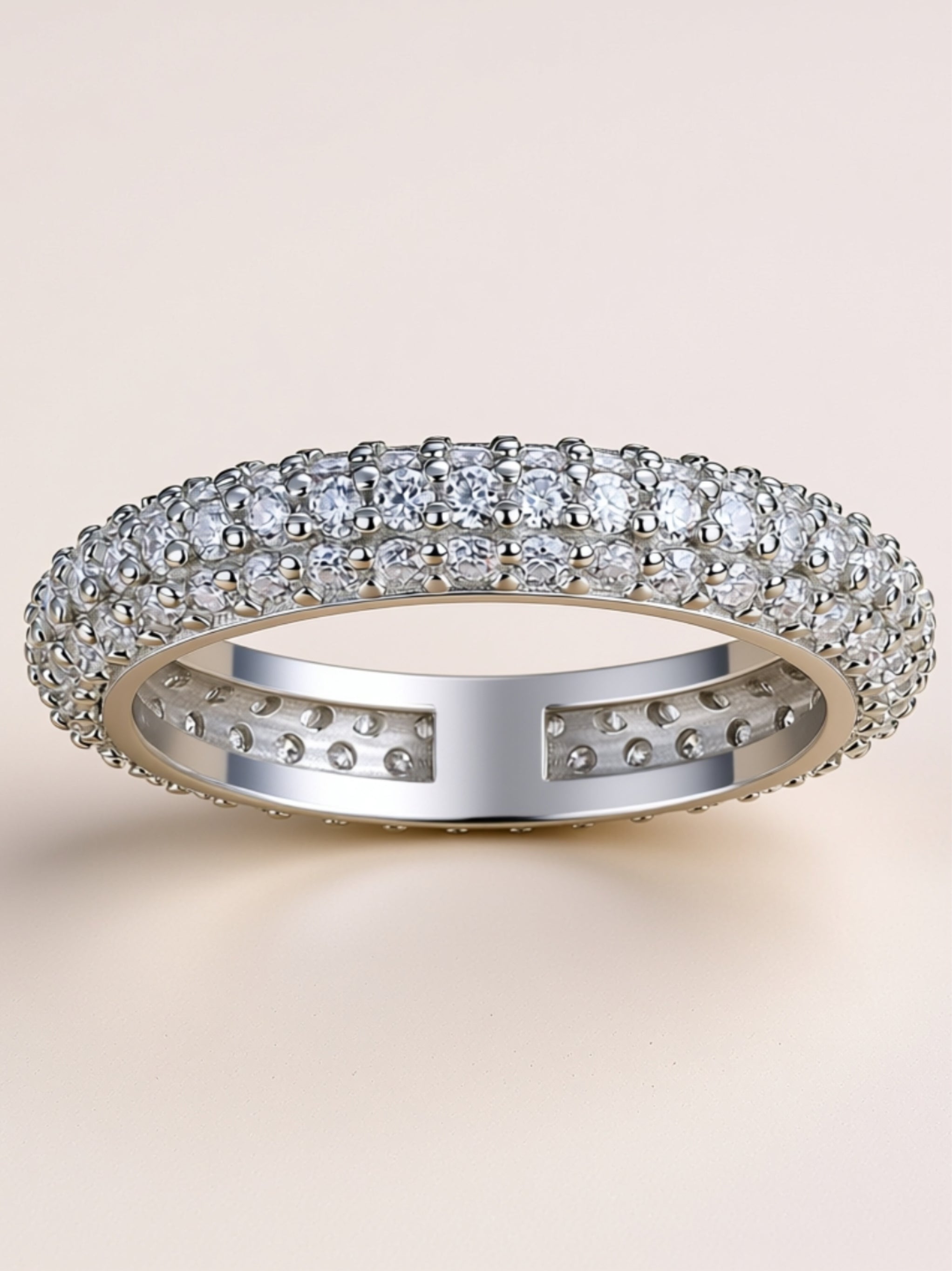 Triple‑Row Pavé Moissanite Dome Band