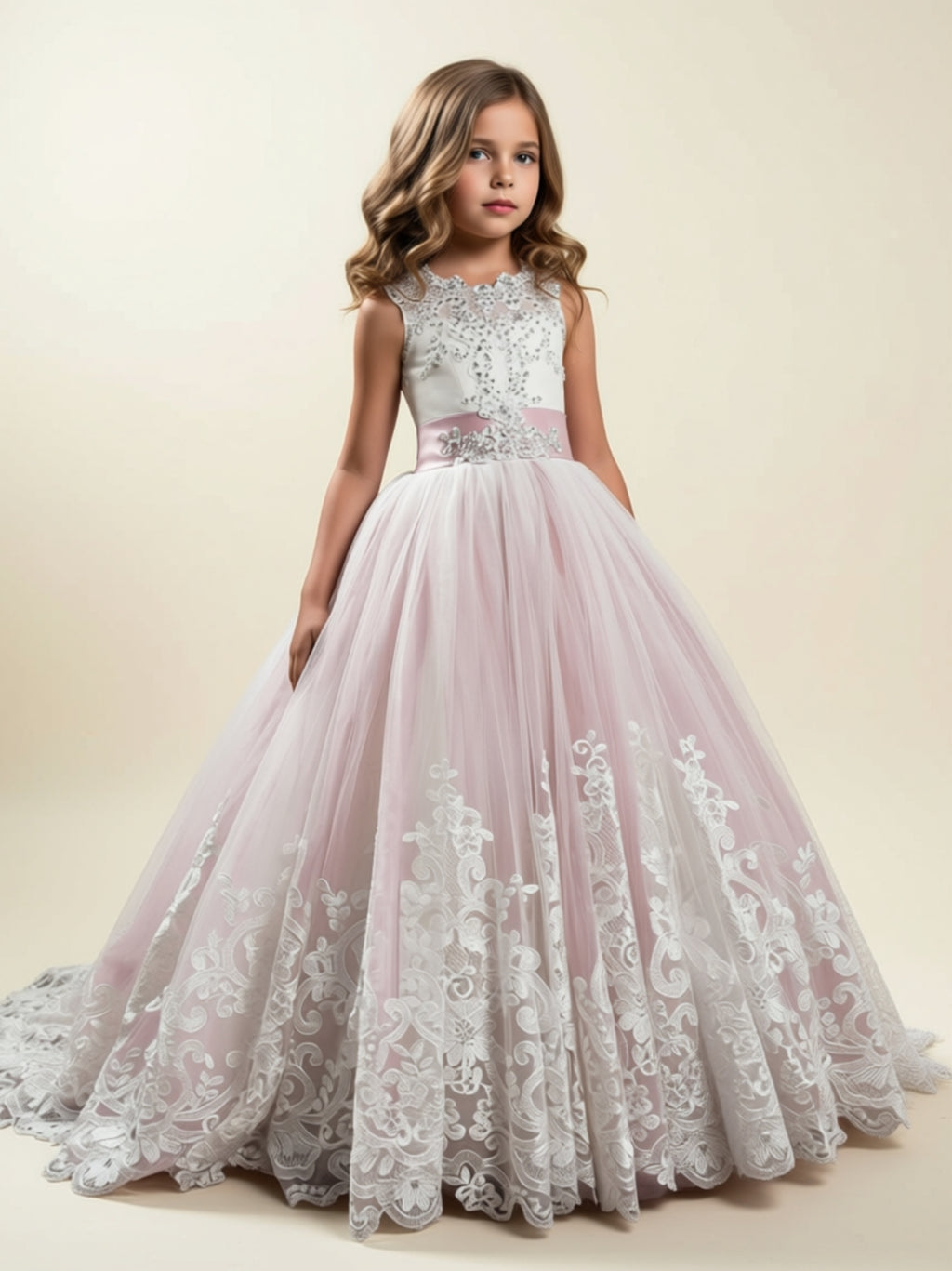 Girls’ Lace Embroidered Ball Gown