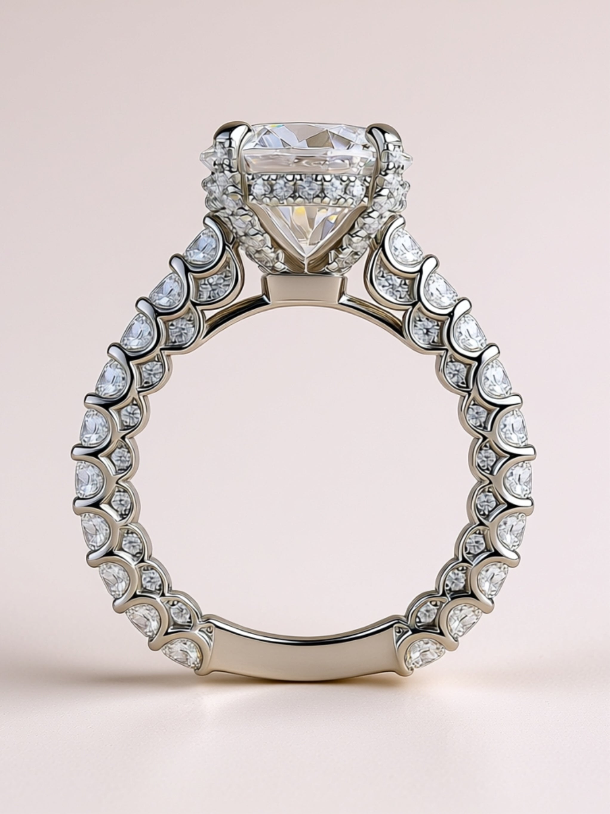 5 Carat Moissanite Engagement Ring – Round‑Cut Solitaire with Full Pavé Band