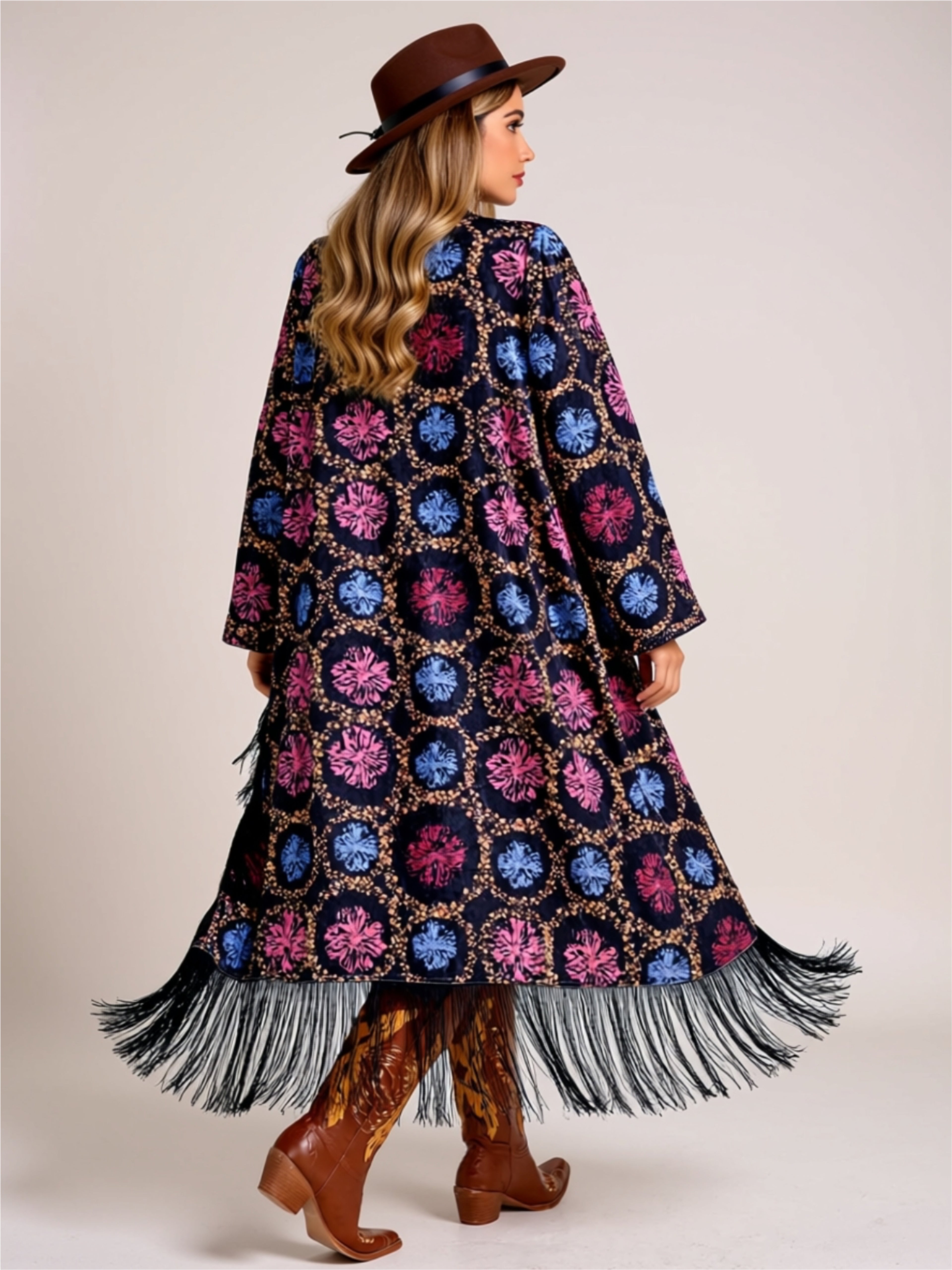 Boho Fringe Long Kimono Cardigan