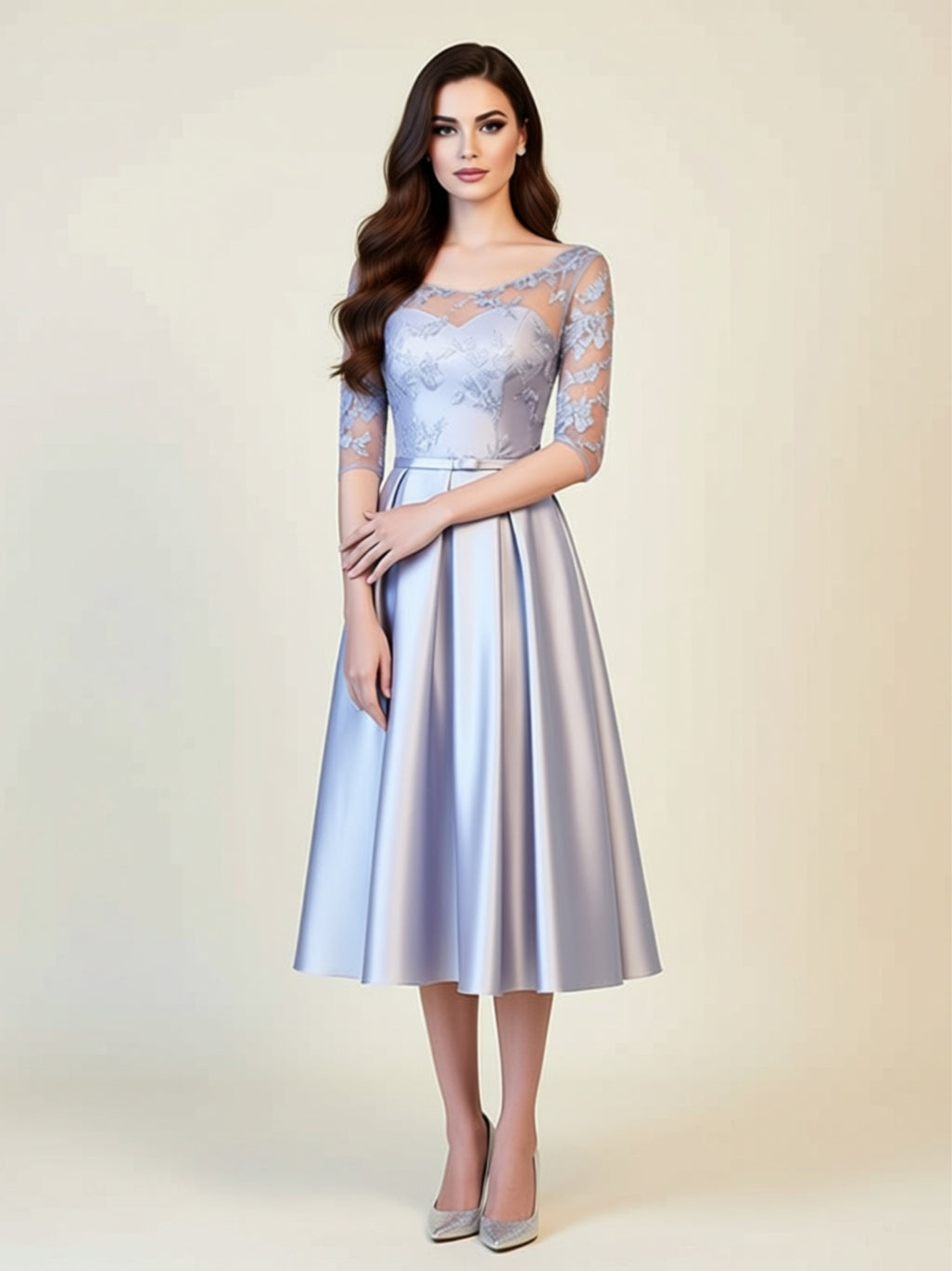 Elegant Lace Top A‑Line Midi Dress