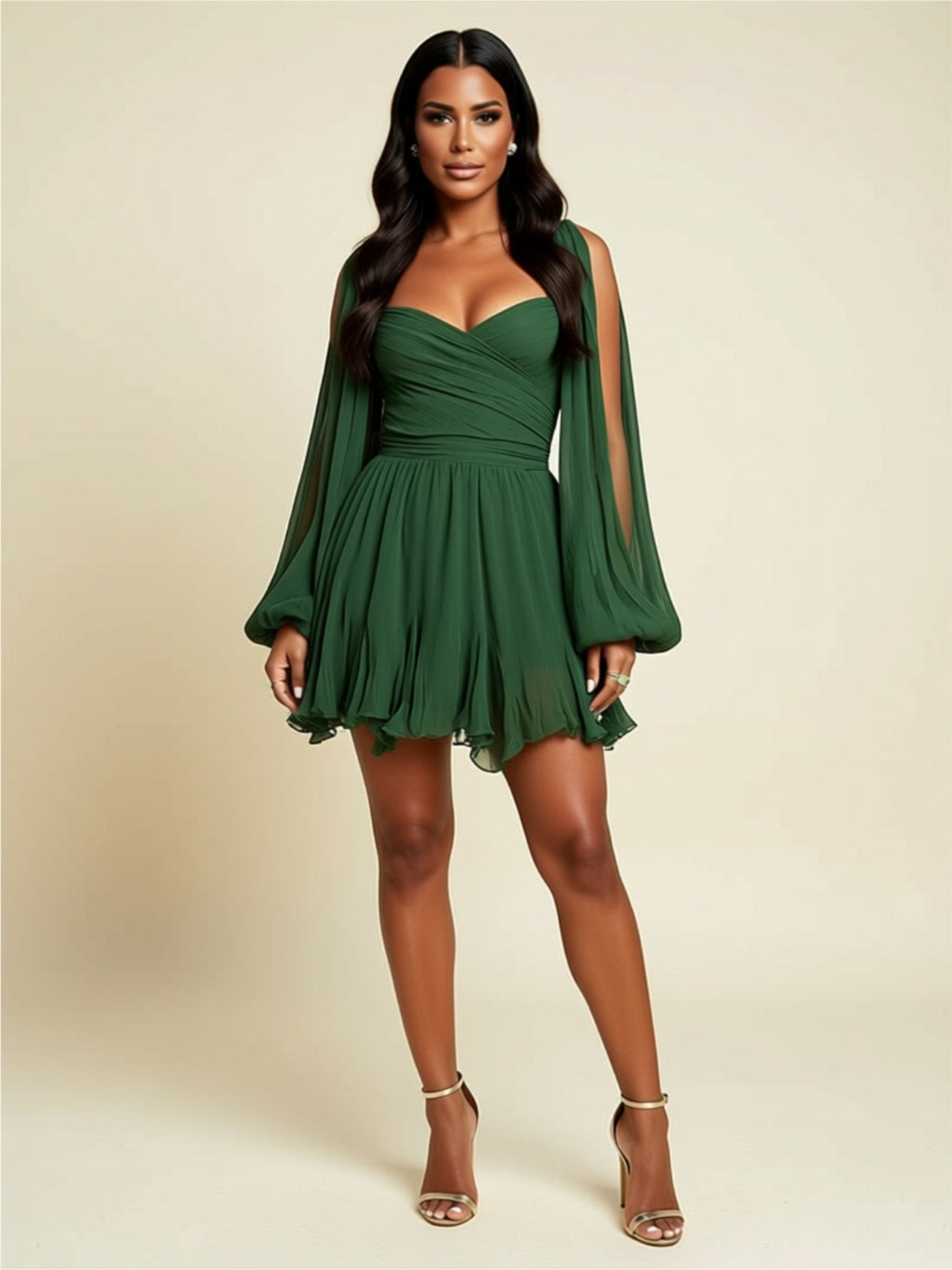 Off‑Shoulder Chiffon Party Dress with Ruched Bodice