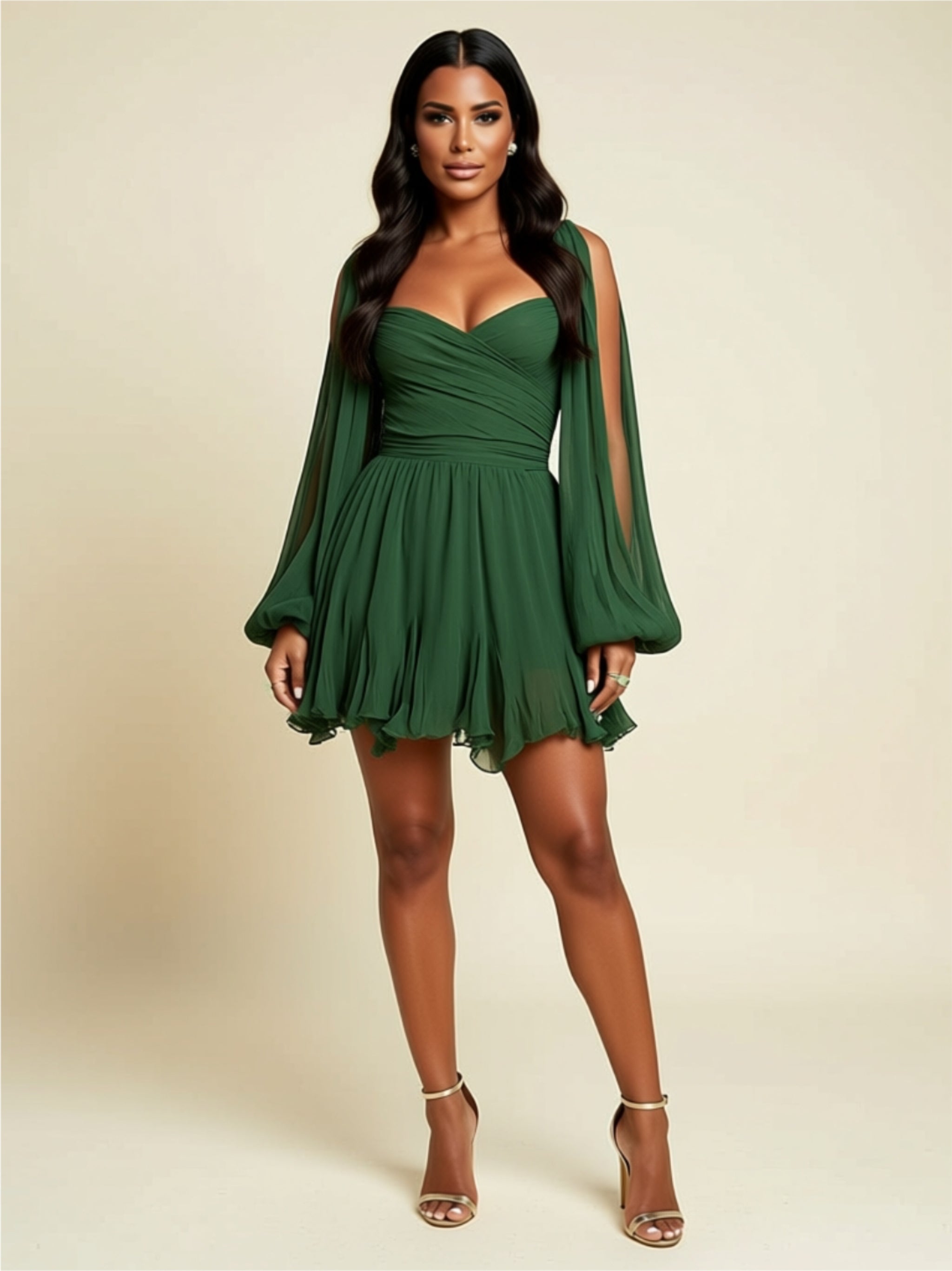 Off‑Shoulder Chiffon Party Dress with Ruched Bodice