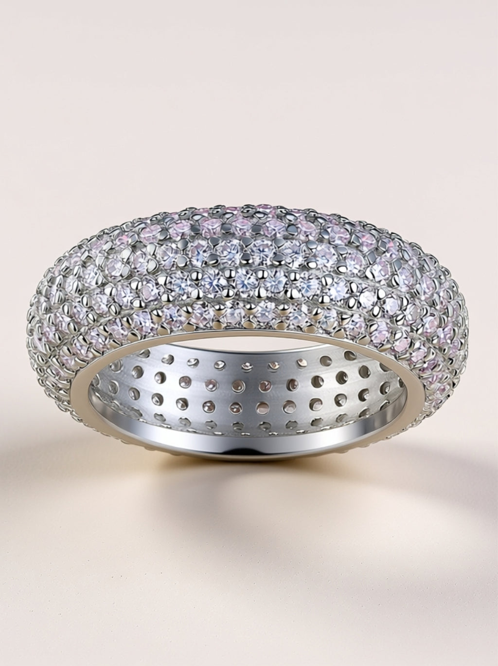S925 Platinum‑Plated Wide Pavé Moissanite Band