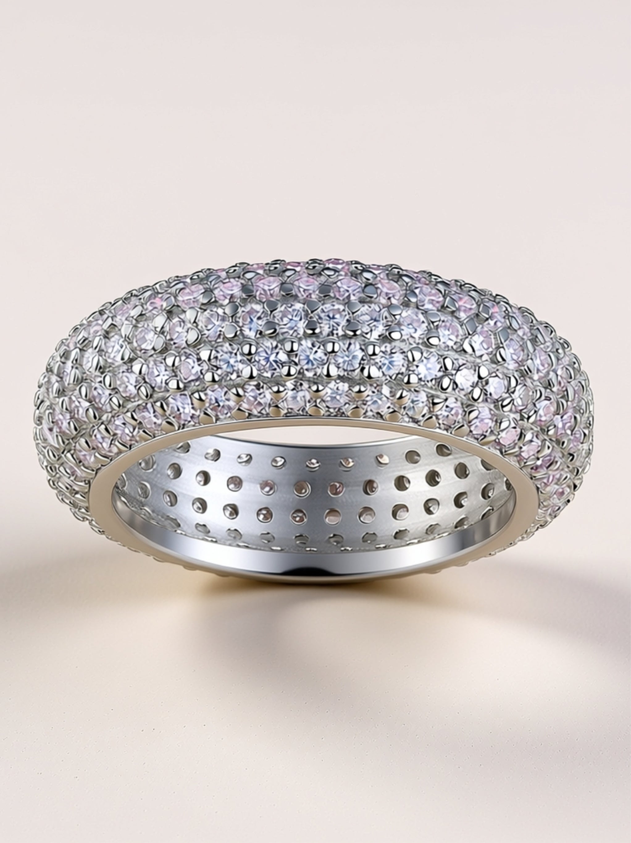 S925 Platinum‑Plated Wide Pavé Moissanite Band