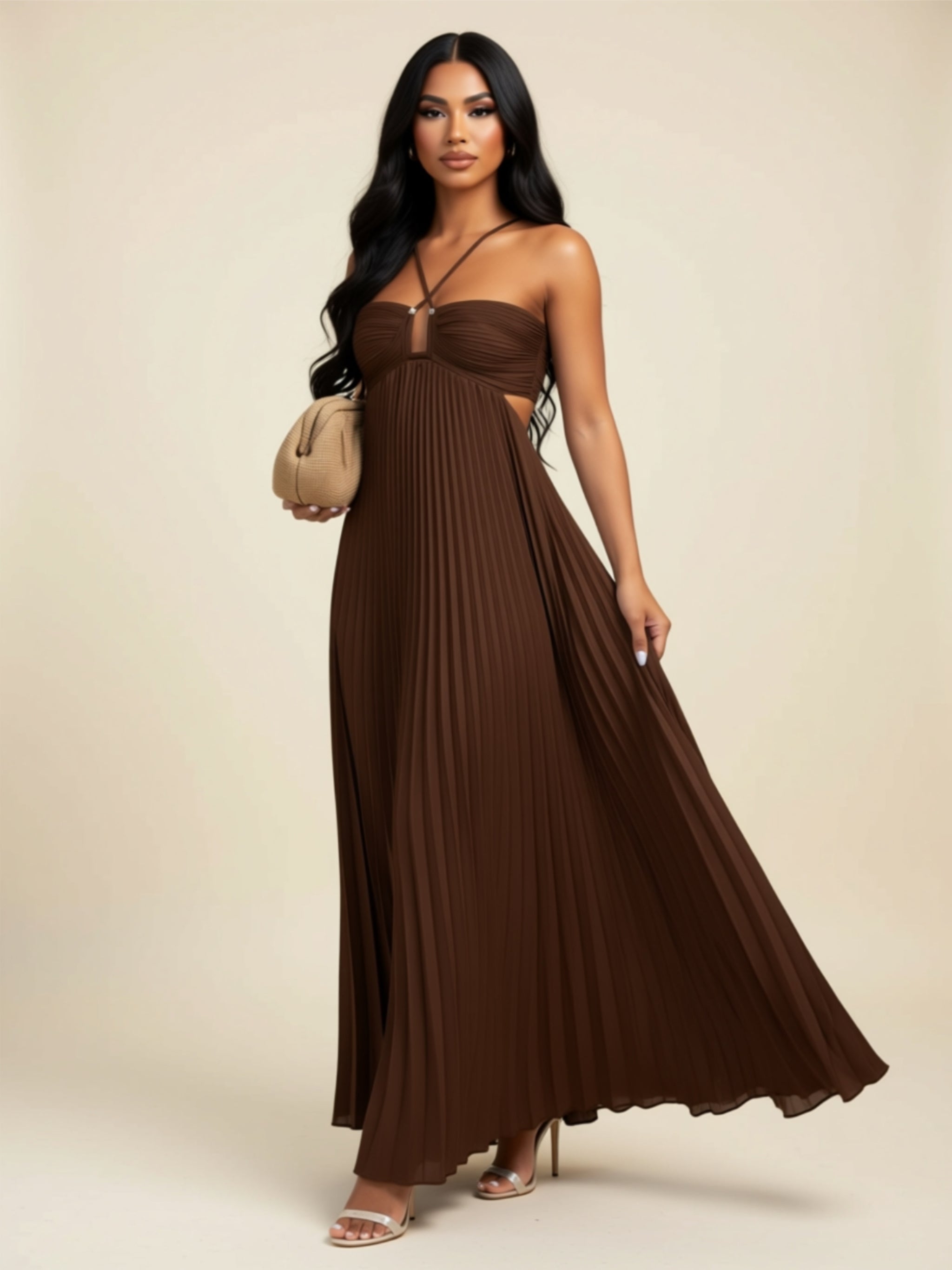 Pleated Tube Top Maxi Dress