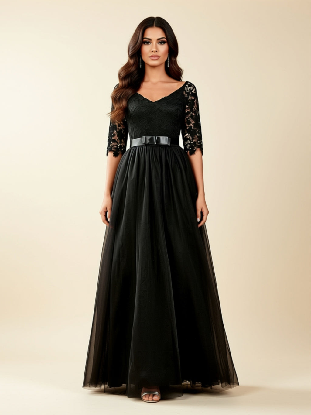 Lace Princess Sleeve A‑Line Midi Dress