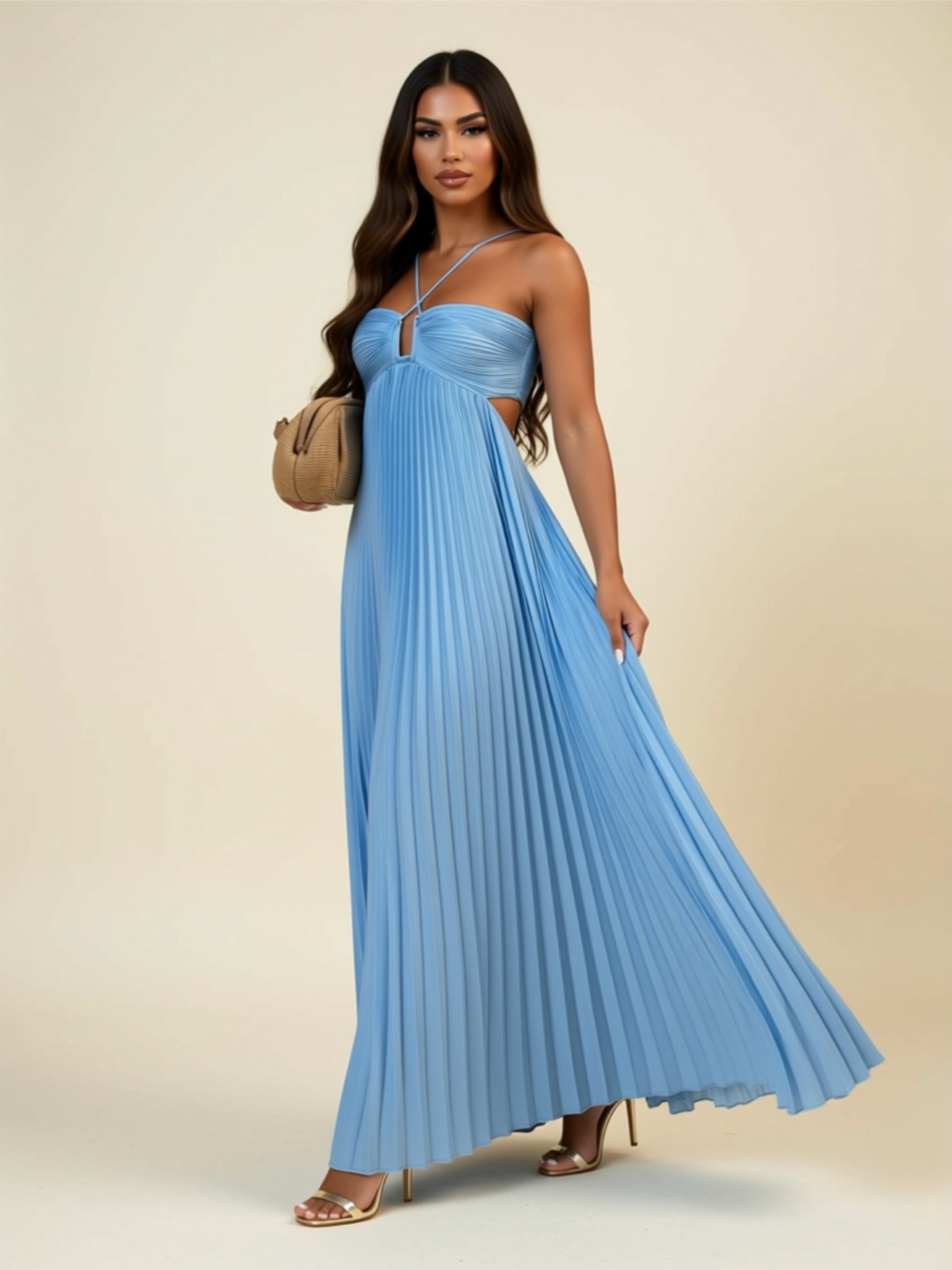 Pleated Tube Top Maxi Dress