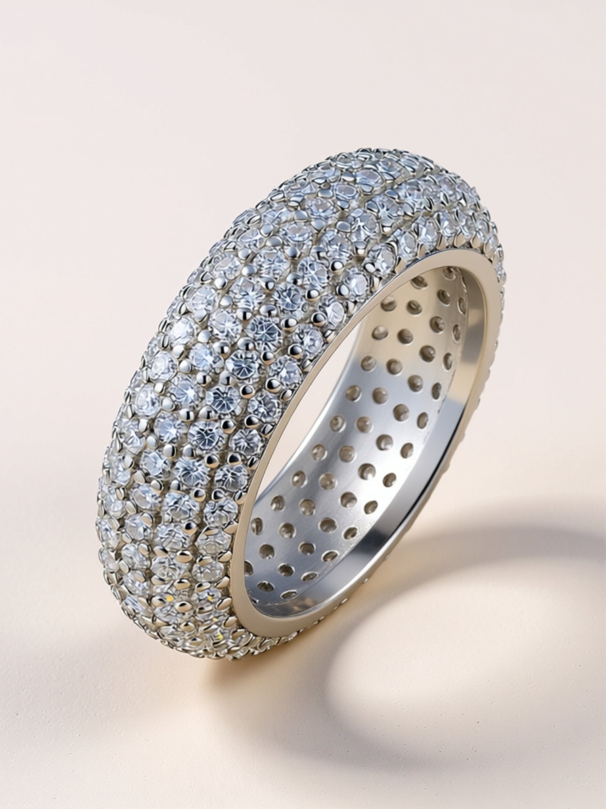 S925 Platinum‑Plated Wide Pavé Moissanite Band