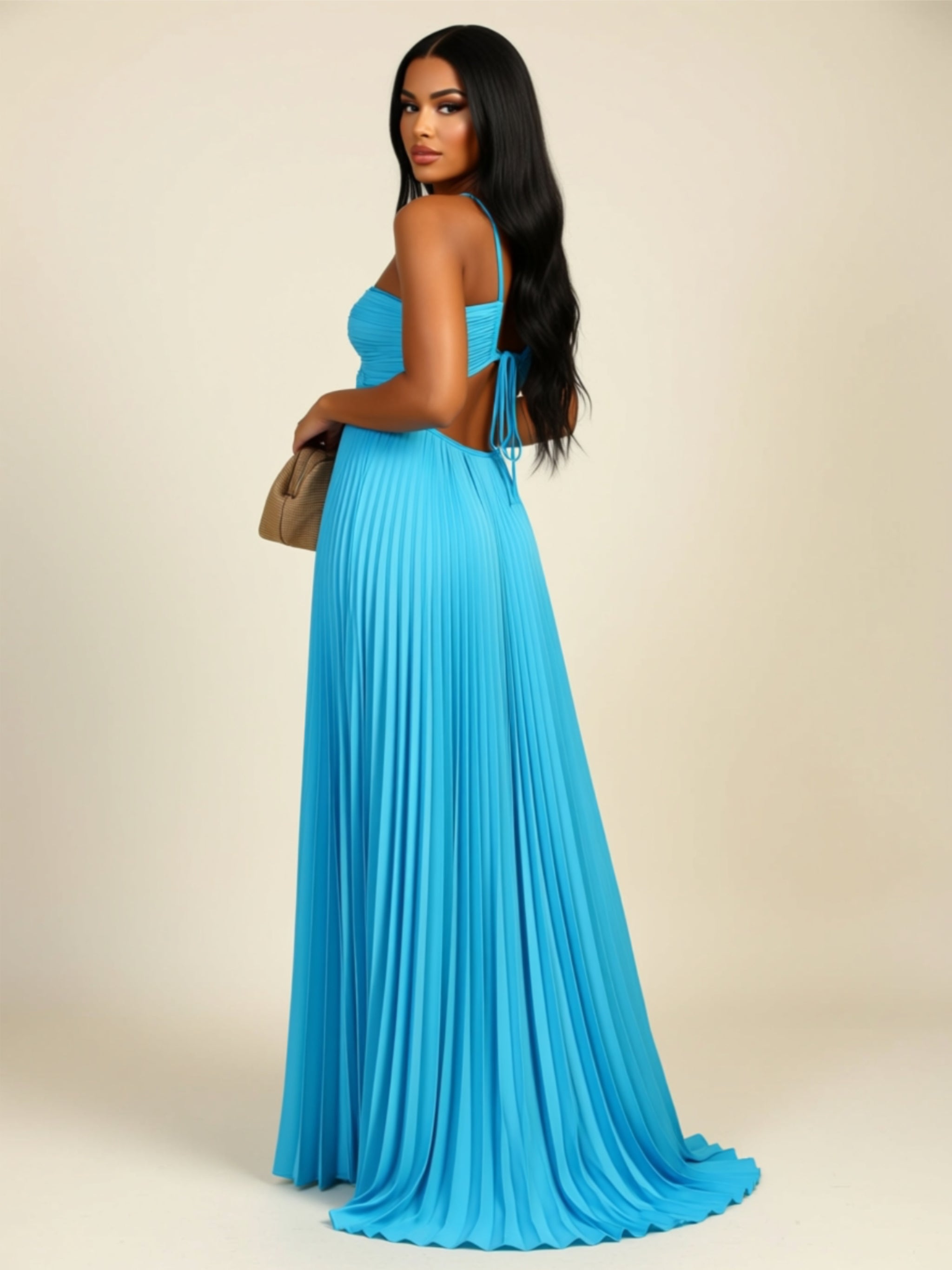 Pleated Tube Top Maxi Dress