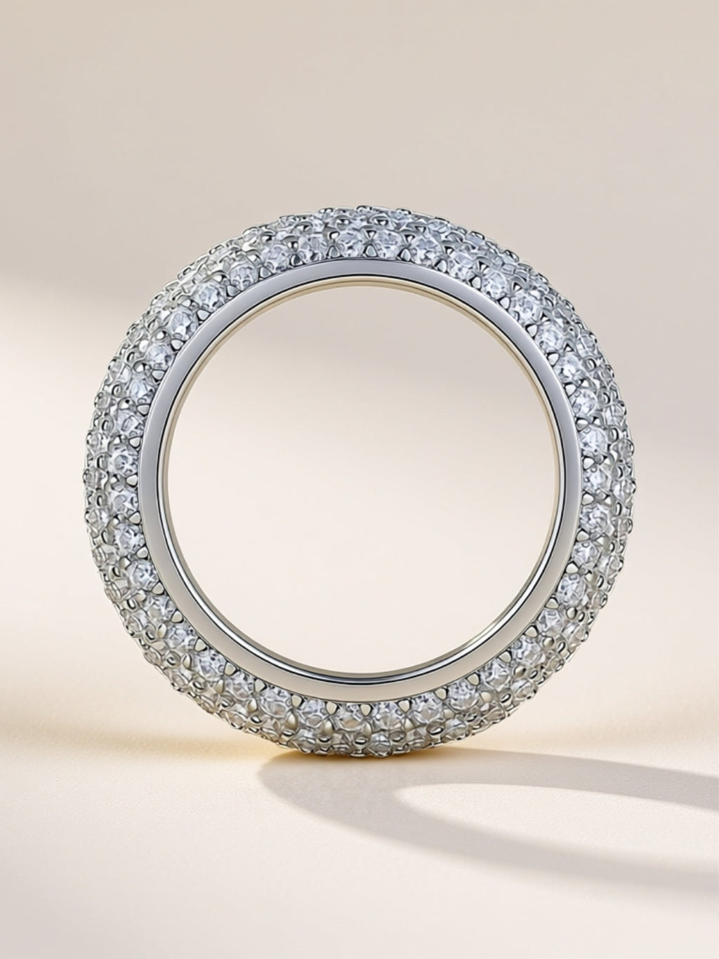 S925 Platinum‑Plated Wide Pavé Moissanite Band