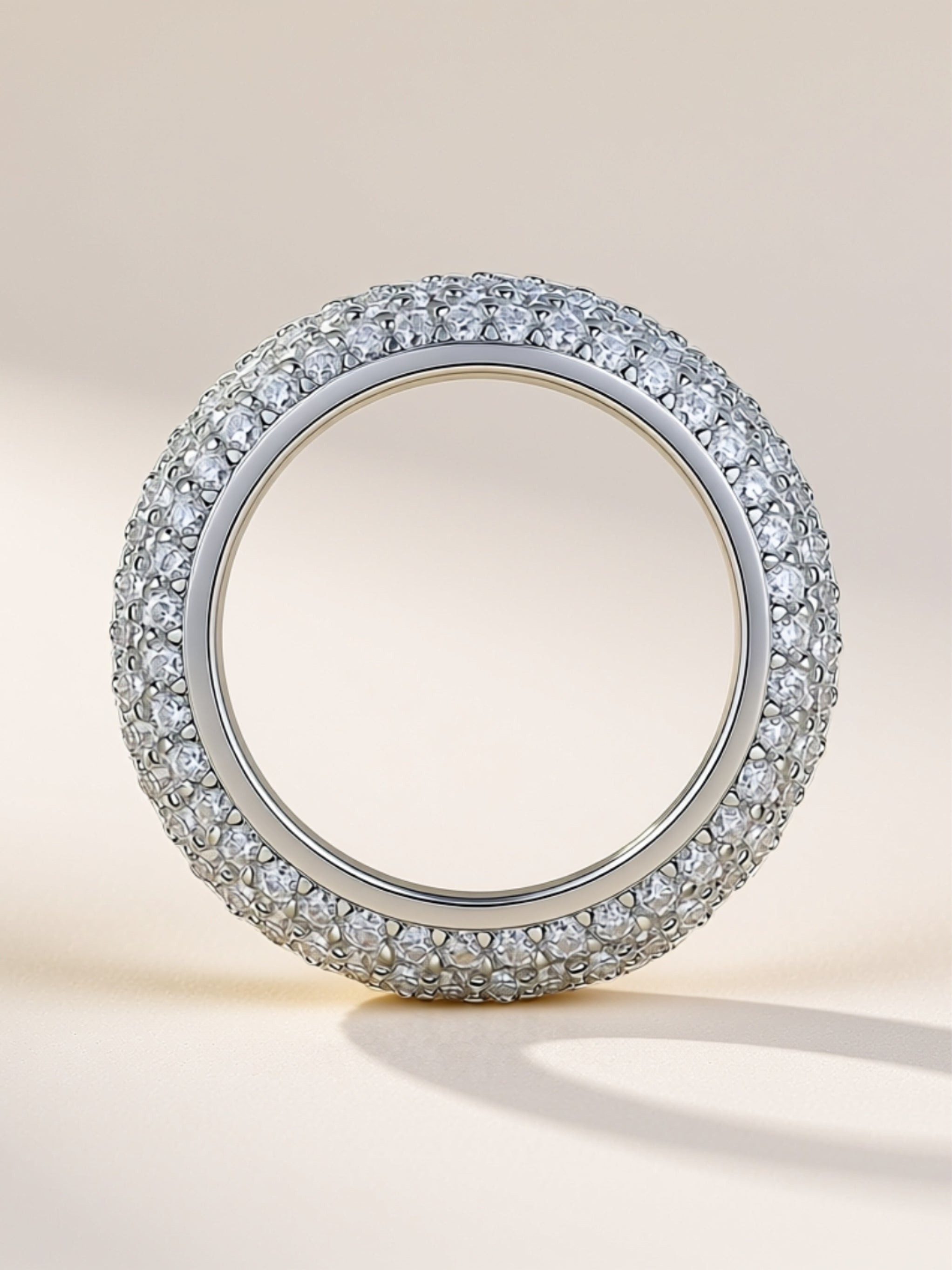 S925 Platinum‑Plated Wide Pavé Moissanite Band