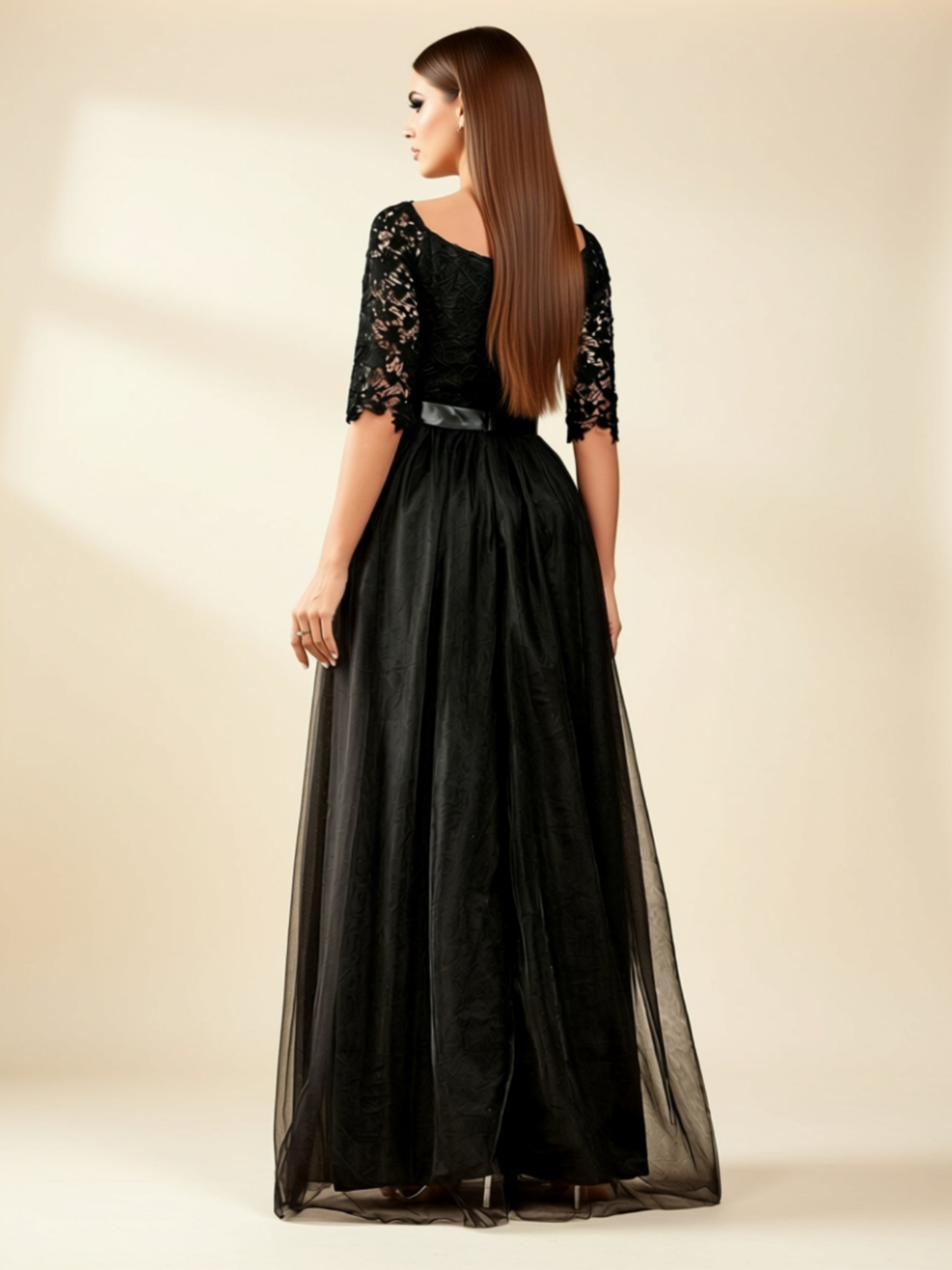Lace Princess Sleeve A‑Line Midi Dress