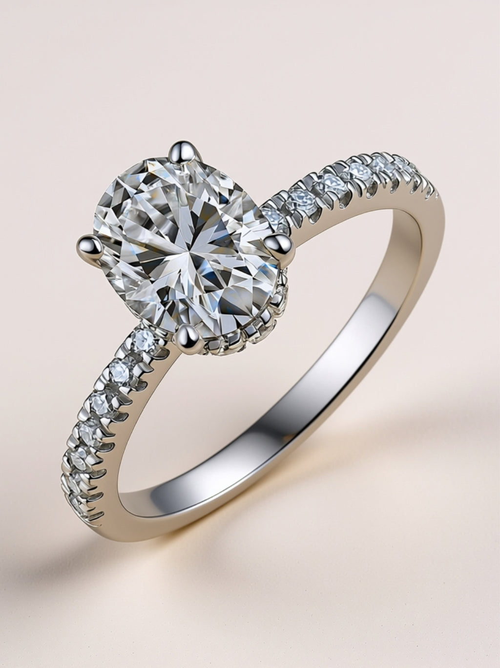 S925 Platinum‑Plated Oval Moissanite Engagement Ring
