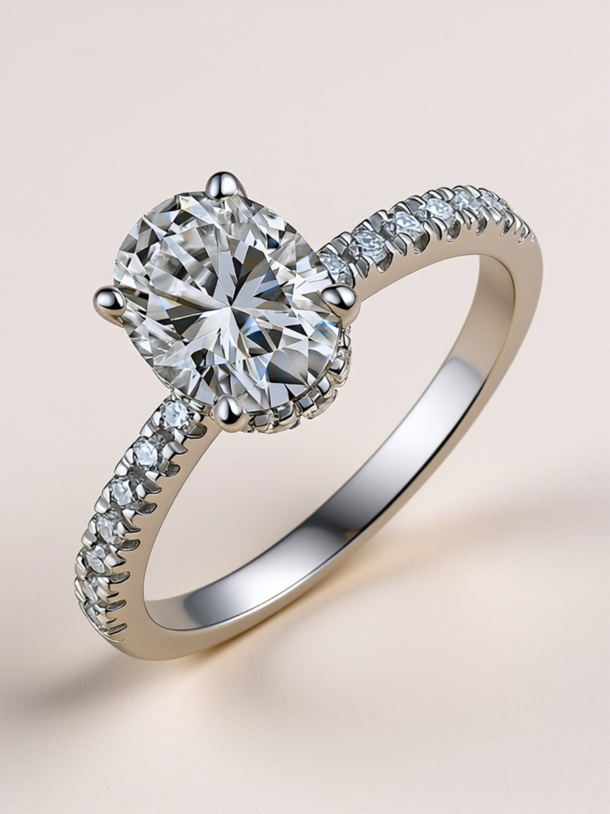 S925 Platinum‑Plated Oval Moissanite Engagement Ring