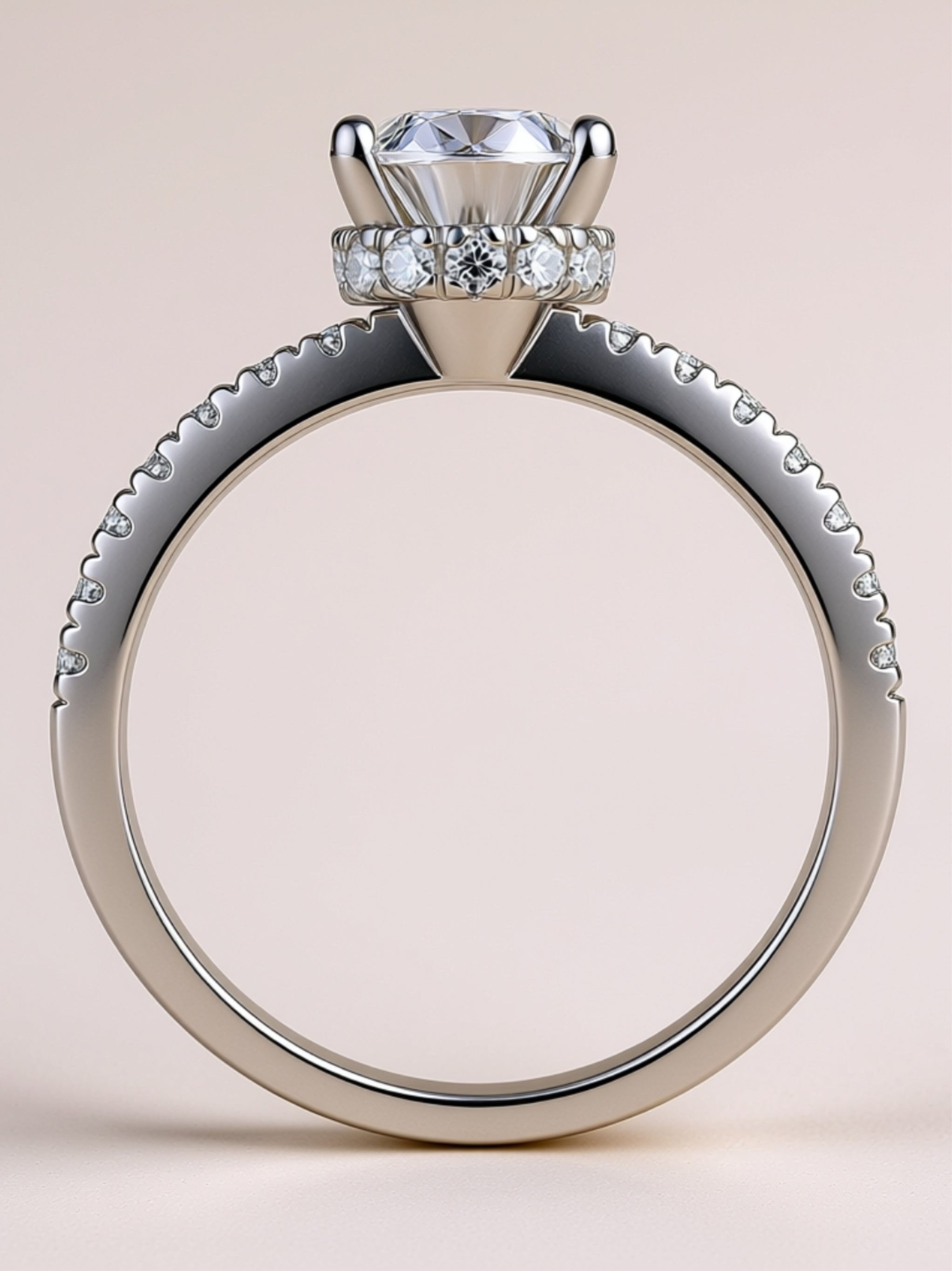 S925 Platinum‑Plated Oval Moissanite Engagement Ring