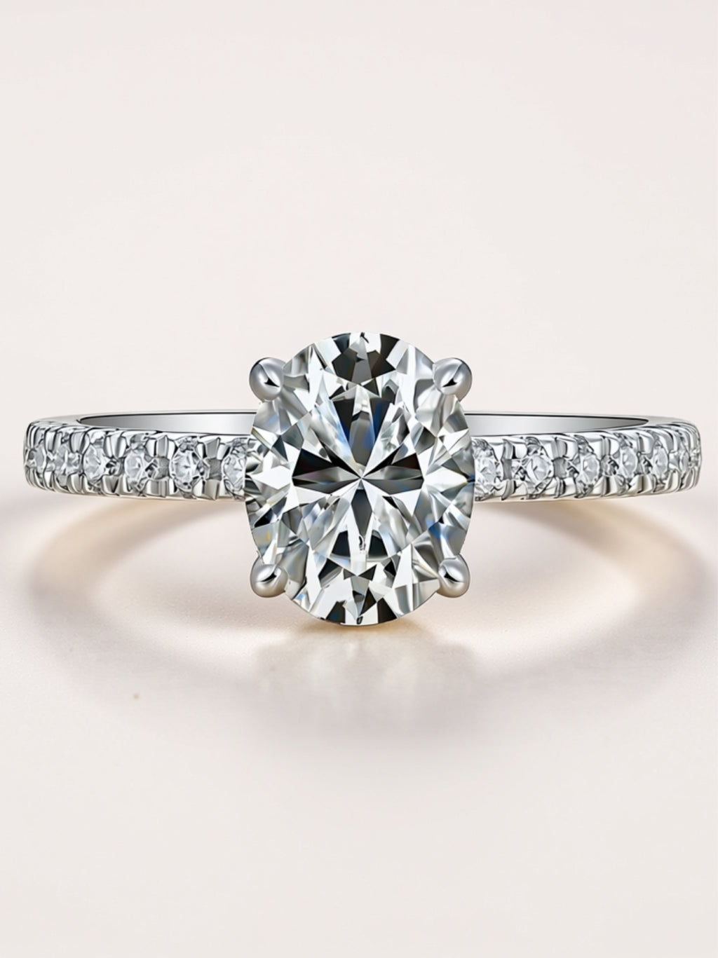 S925 Platinum‑Plated Oval Moissanite Engagement Ring