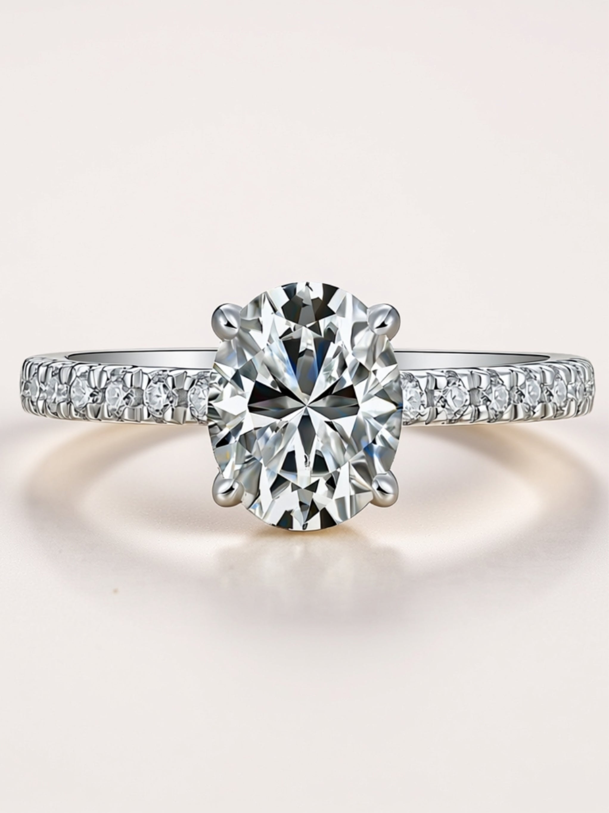 S925 Platinum‑Plated Oval Moissanite Engagement Ring