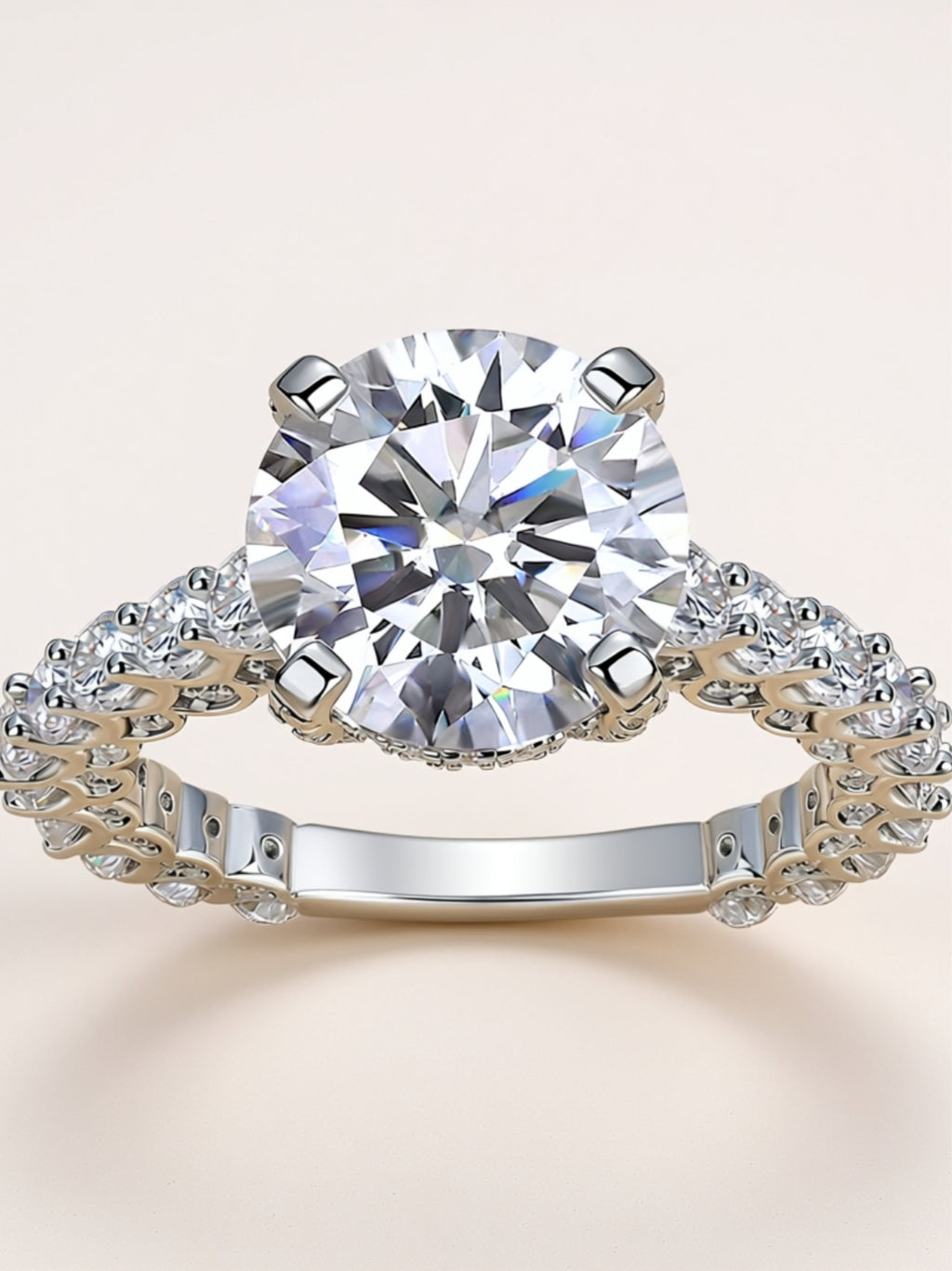 5 Carat Moissanite Engagement Ring – Round‑Cut Solitaire with Full Pavé Band