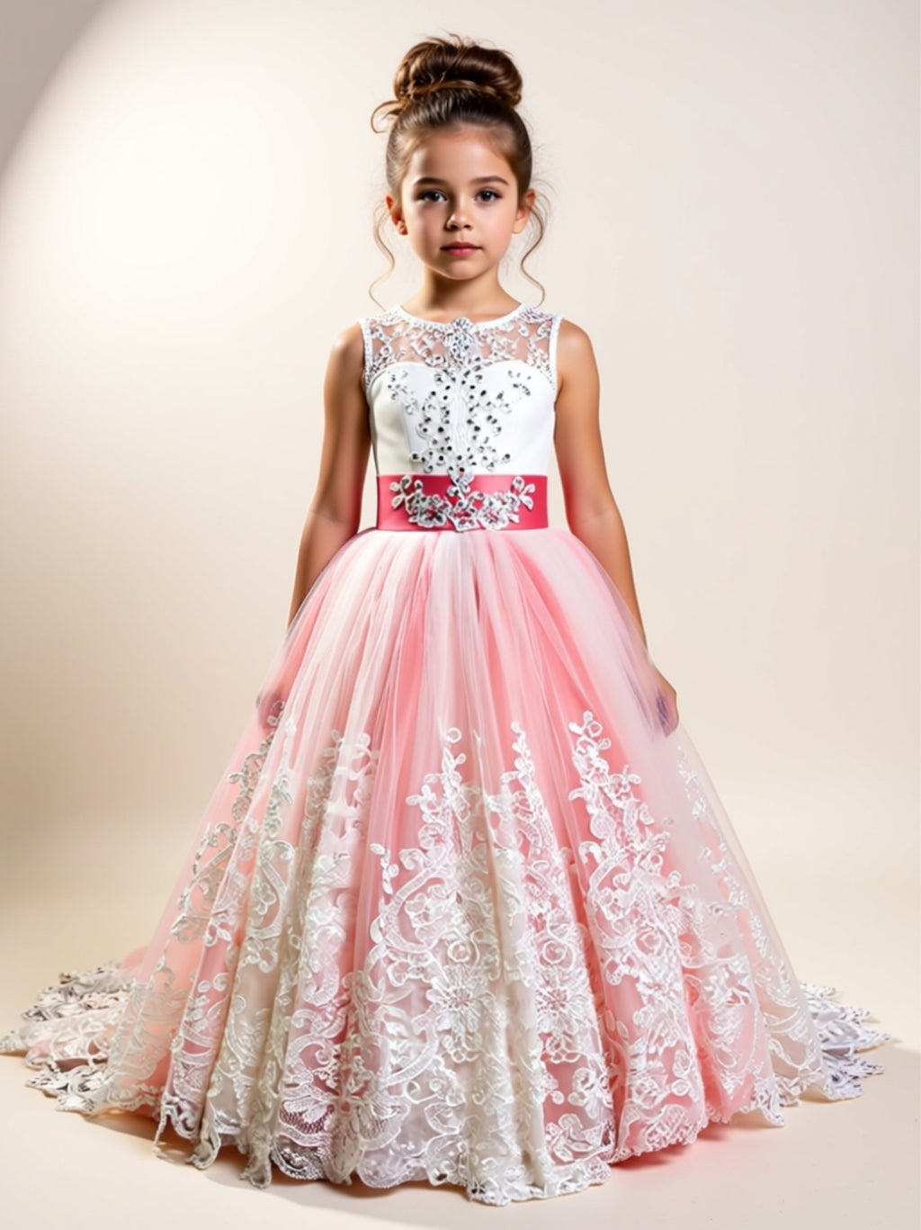 Girls’ Lace Embroidered Ball Gown