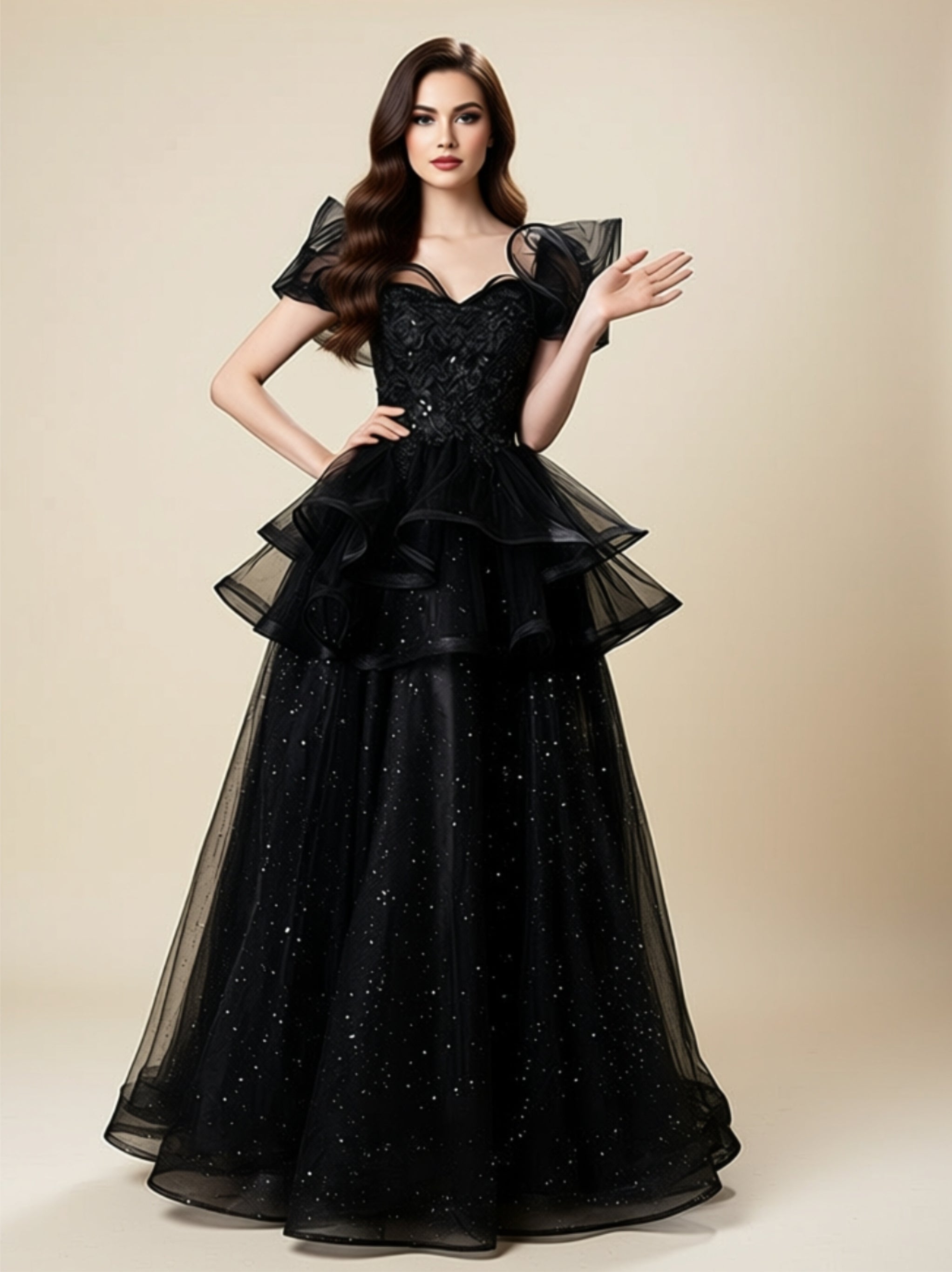 Ruffled Tulle Ball Gown